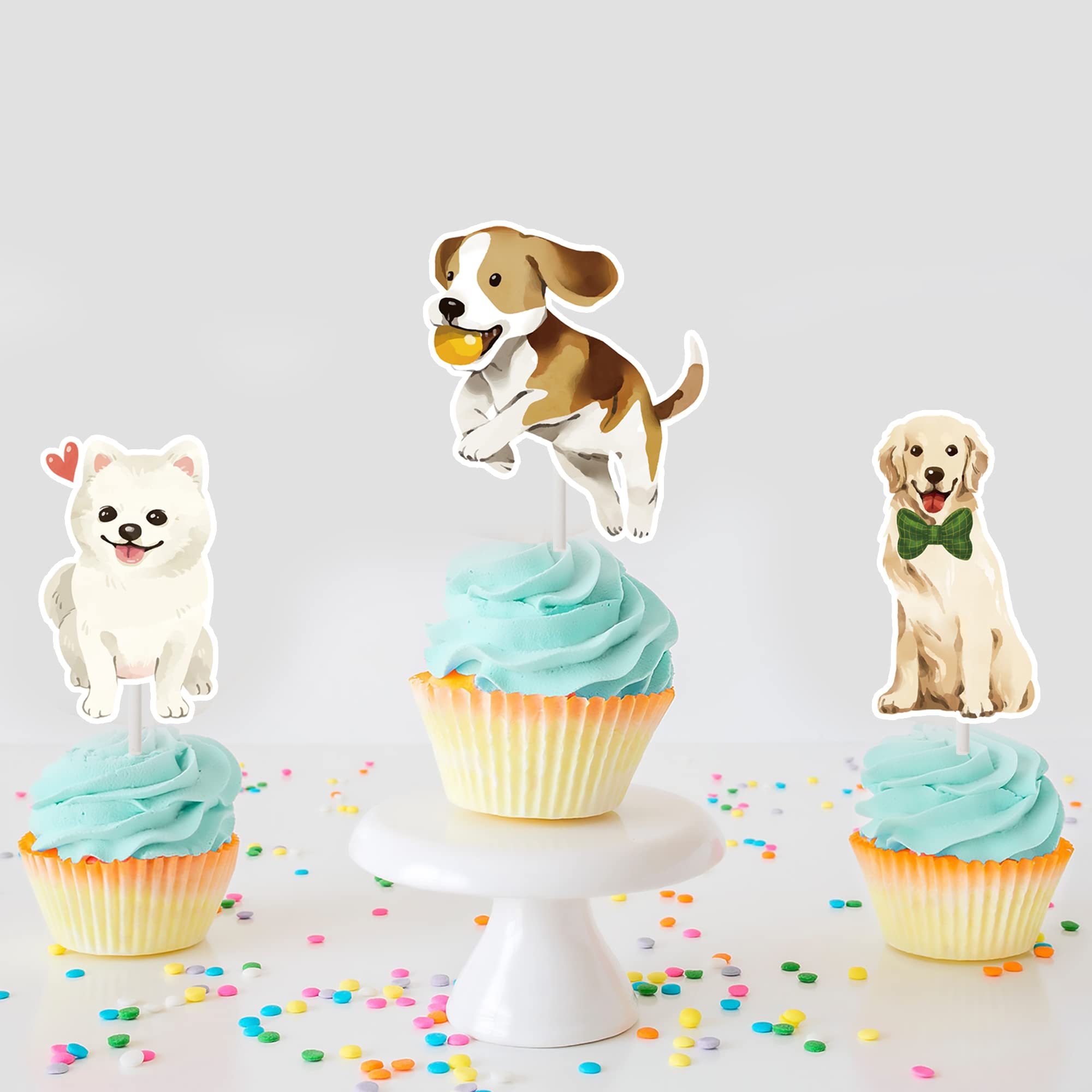 36pcs Dog Cupcake Toppers - 18 Styles Puppy Birthday Cake Decorations for Dog Party, Baby Shower & Pet Celebration Supplies | Perfect for Dog-Themed Parties, Cakes & Cupcakes