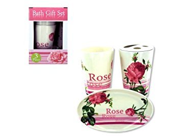 Luxury 3-Piece Bath Gift Set with Pink Rose Design - Perfect for Spa Day, Mother's Day & Bridal Shower Gifts