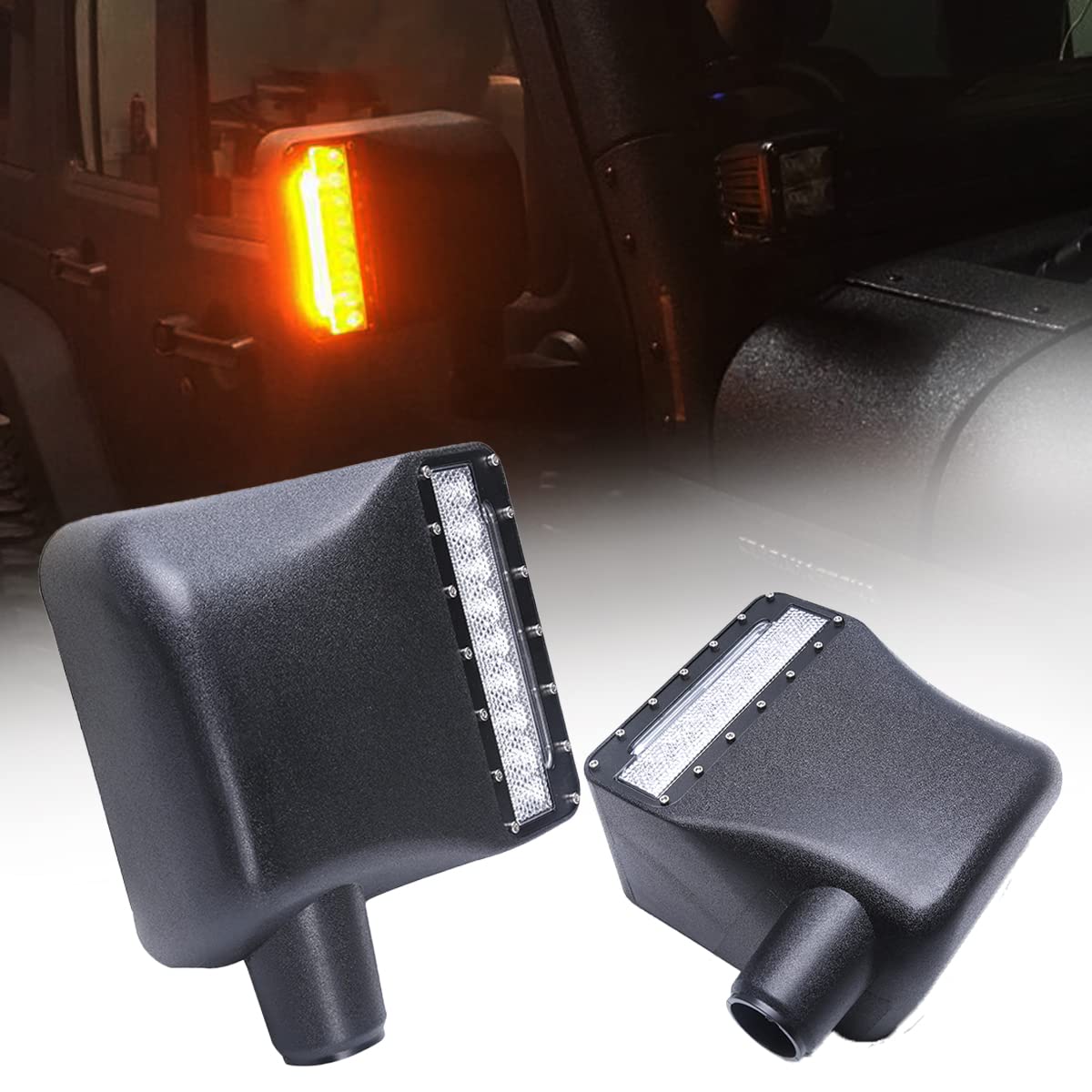 LED Side Mirror Lights with Turn Signal - Compatible with Jeep Wrangler JK & JKU (2007-2018) - Enhanced Safety & Style for Off-Road Adventures & Night Driving