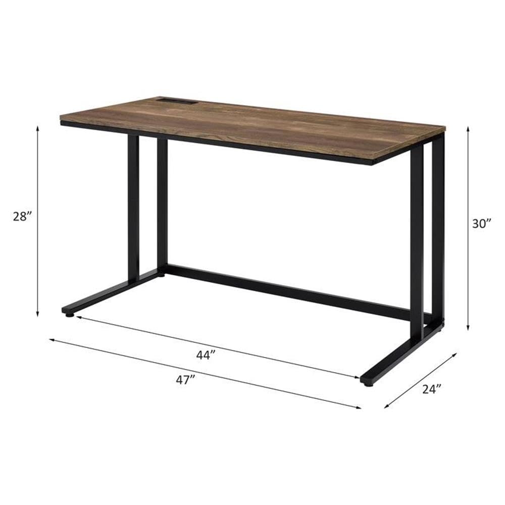Acme Tyrese Walnut & Black Wooden Rectangle Writing Desk with USB Port - Perfect for Home Office, Study & Workspace