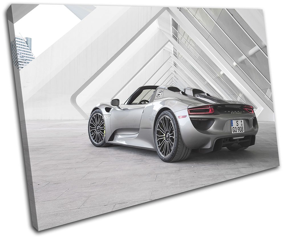 Porsche 918 Supercar Canvas Art Print - 135x90cm Box Framed Wall Decor - Handmade in UK - Ready to Hang - Perfect for Home Office, Man Cave & Car Enthusiast Gifts