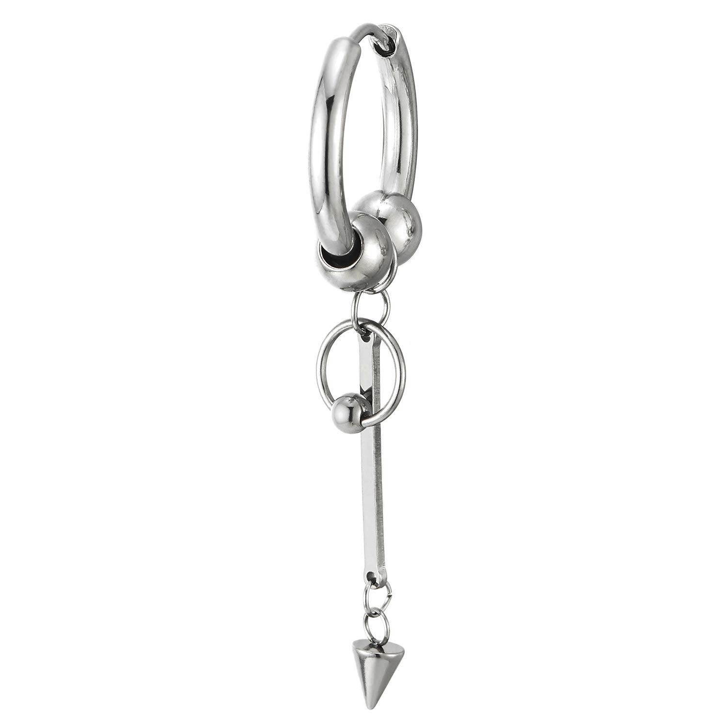 Stylish Unisex Steel Huggie Hoop Earrings with Beads, Circle, Cuboid & Cone Charms - Perfect for Parties, Weddings & Everyday Wear