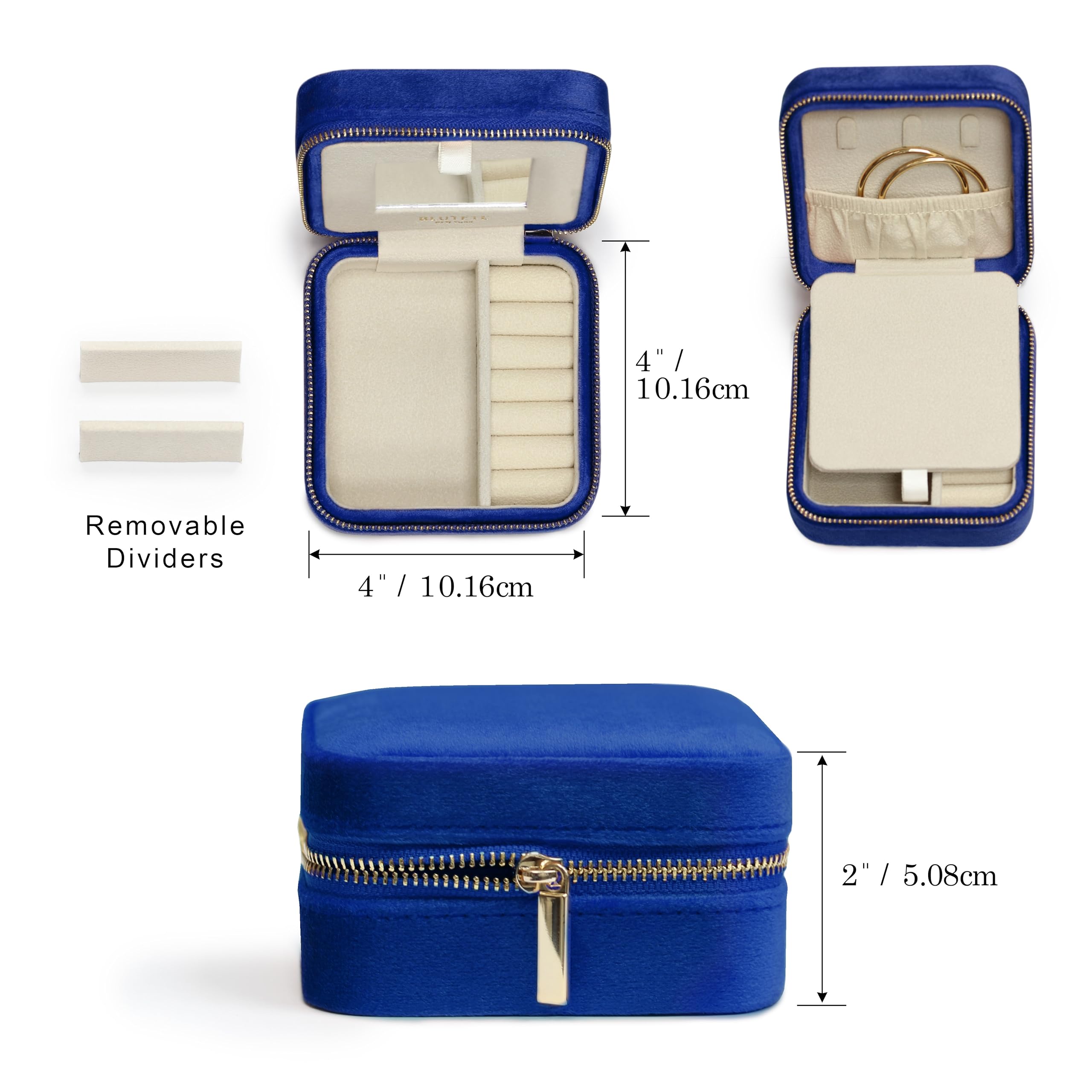 BLU TETE Velvet Travel Jewelry Organizer Box with Mirror - Portable Jewelry Case for Rings, Earrings & Necklaces - Compact Storage for Travel, Home & Gifts (Midnight Blue)