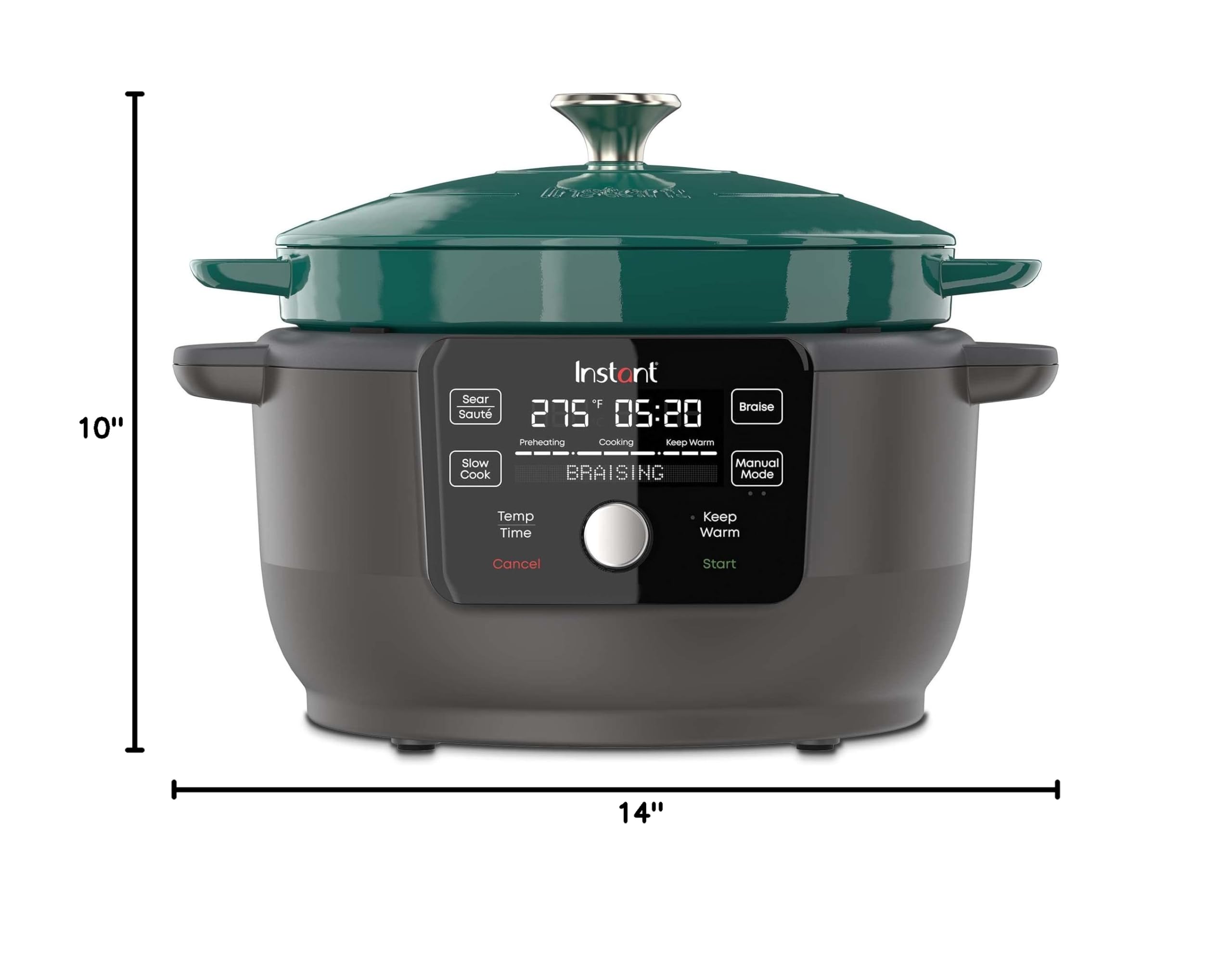 Instant Pot 6-Quart Electric Dutch Oven - 1500W Enameled Cast Iron Multi-Cooker with 5-in-1 Functions (Braise, Slow Cook, Sear, Sauté, Keep Warm) - Includes Recipe Book - Perfect for Family Dinners, Meal Prep & Holiday Cooking (Green)