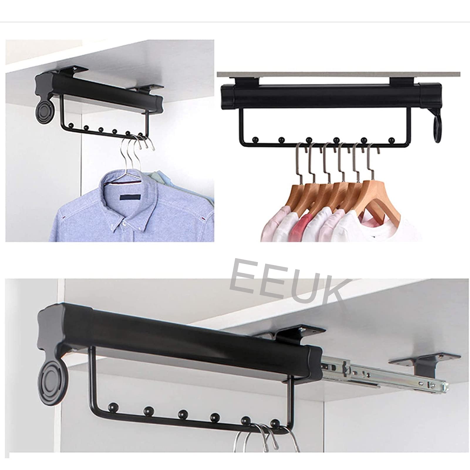 Adjustable Pull-Out Closet Valet Rod - Heavy Duty Retractable Wardrobe Hanger Rack for Cloakrooms & Storage Rooms | Space-Saving Top Mount Clothing Rail | Perfect for Organizing Coats, Suits & Seasonal Wardrobe Storage
