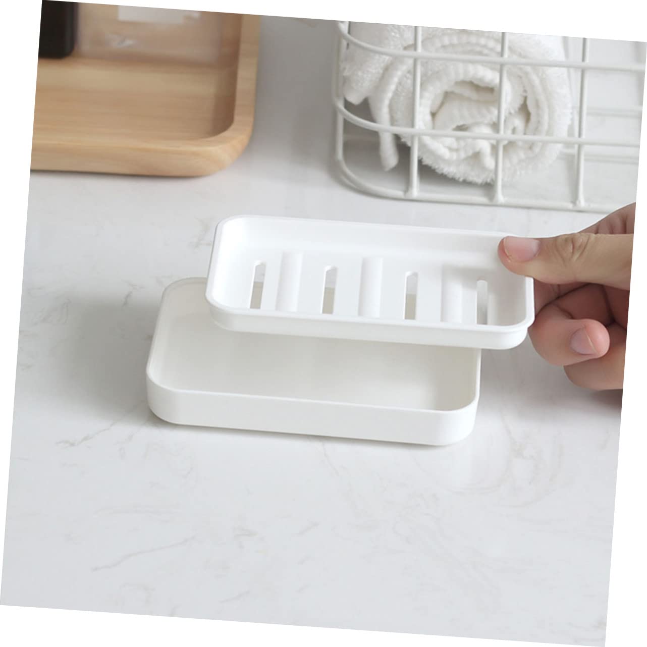 TOPBATHY 3-Piece Kitchen & Bathroom Soap Holder Set - Dual-Layer Hollow Soap Drainer with Lid for Liquid Soap, Wall Mount Organizer - Perfect for Shower, Sink, and Countertop Storage