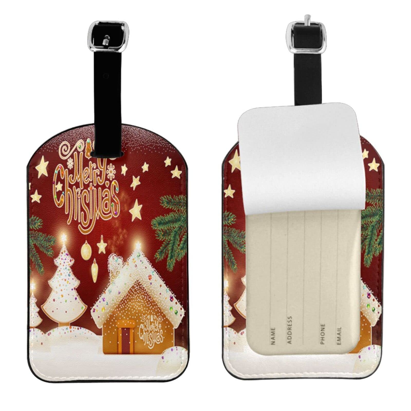 Wozukia Christmas Luggage Tag - Gingerbread House & Tree Design, Leather ID Card for Travel Suitcases | Perfect Holiday Gift for Travelers & Christmas Decor