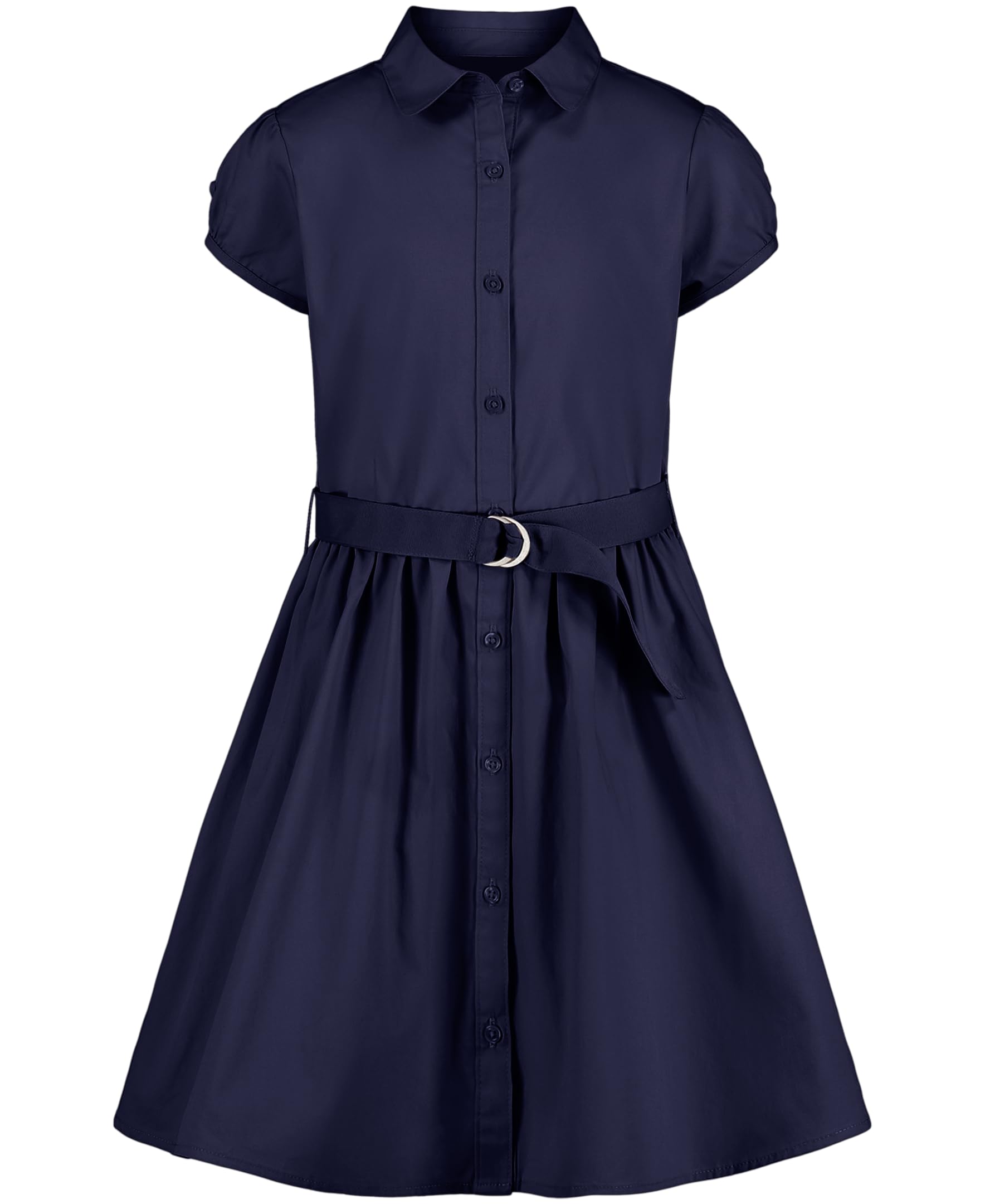Nautica Girls' School Uniform Short Sleeve Shirtdress - Classic Cotton Dress for School, Church & Special Occasions