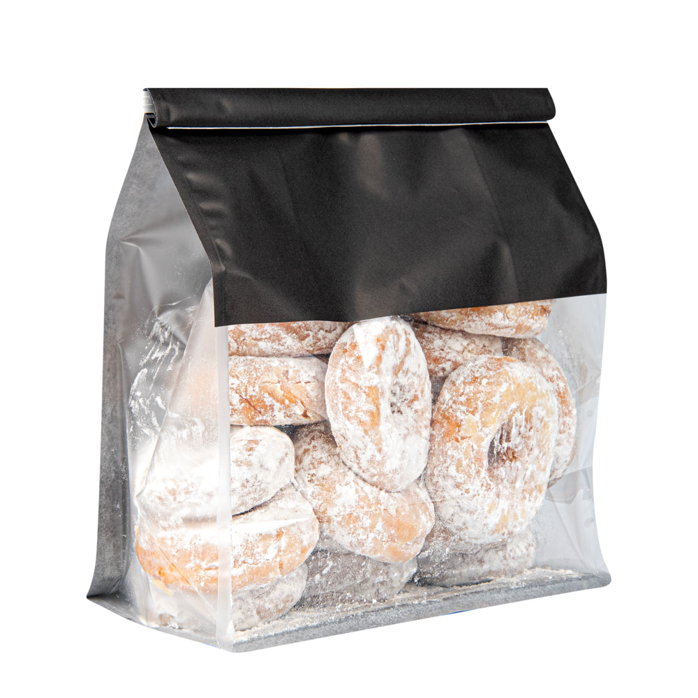 Premium Black Cotton Paper Tin Tie Bags with Clear Window - 8.75