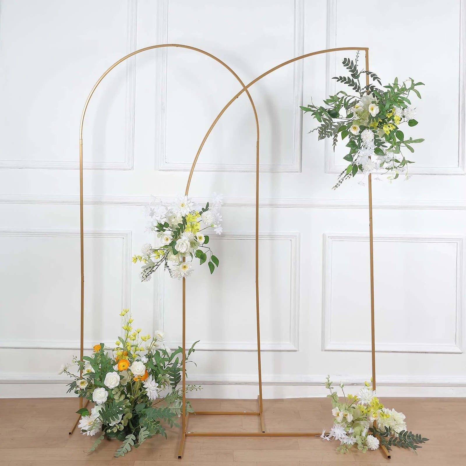 Half Moon Metal Floral Display Frame - Gold Wedding Arch Backdrop Stand for Outdoor Ceremonies, Photo Shoots & Garden Decor