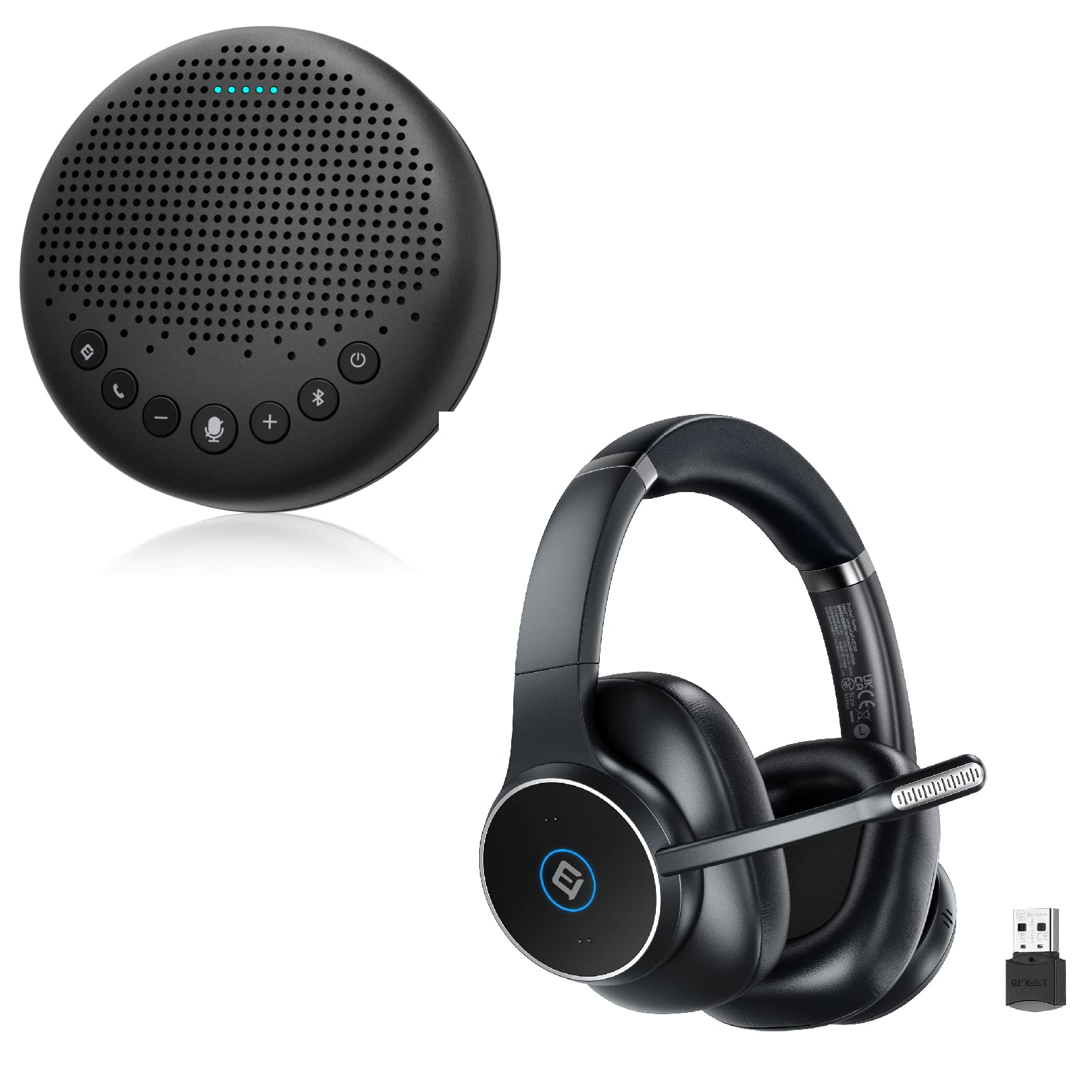 eMeet Luna Conference Speaker with Enhanced Noise Reduction Algorithm & Bluetooth Headset - Professional ANC Noise Cancelling Headphones with 6 VOICEIA Tech Mics for Online Meetings, Remote Work & Home Office