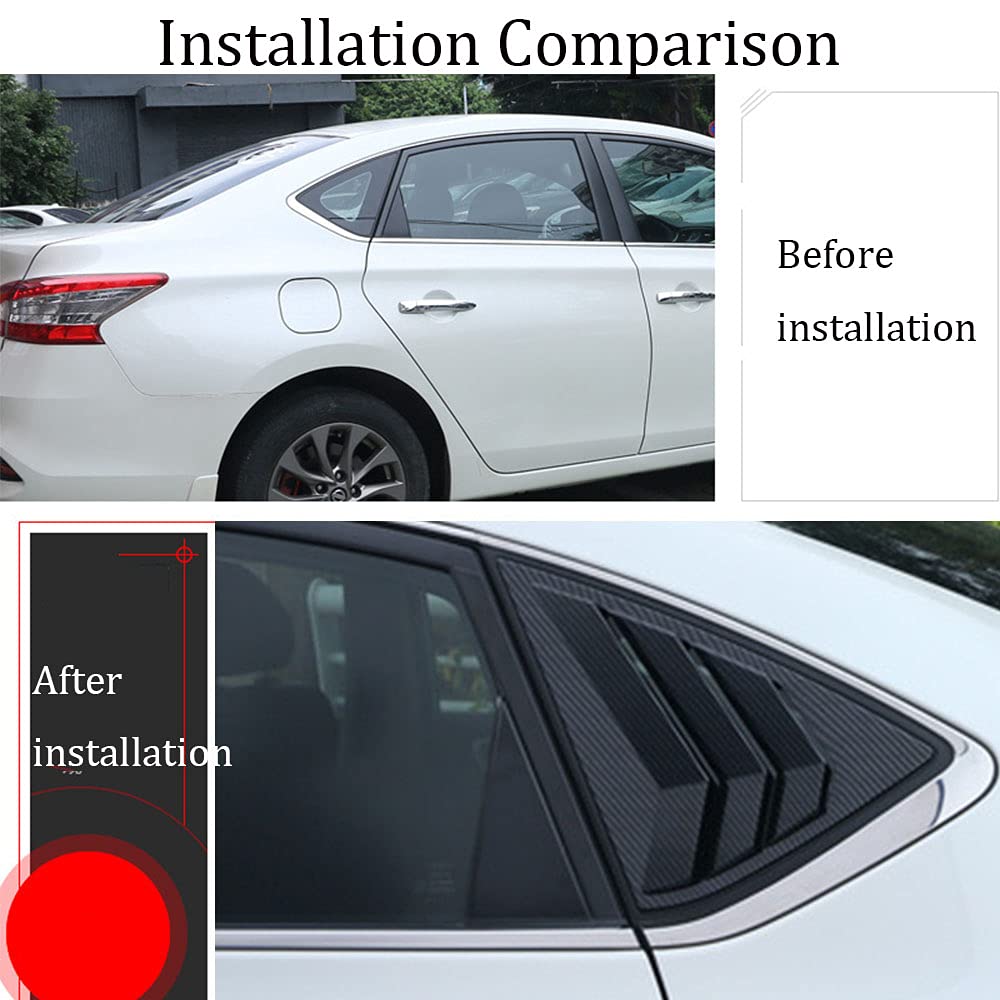 Carbon Fiber Rear Window Louvers for Nissan Sentra 2013-2019 - ABS Plastic Air Vent Scoop Shades, Custom Fit Side Window Blinds & Trim - Enhances Style & Sun Protection for Daily Driving & Car Shows