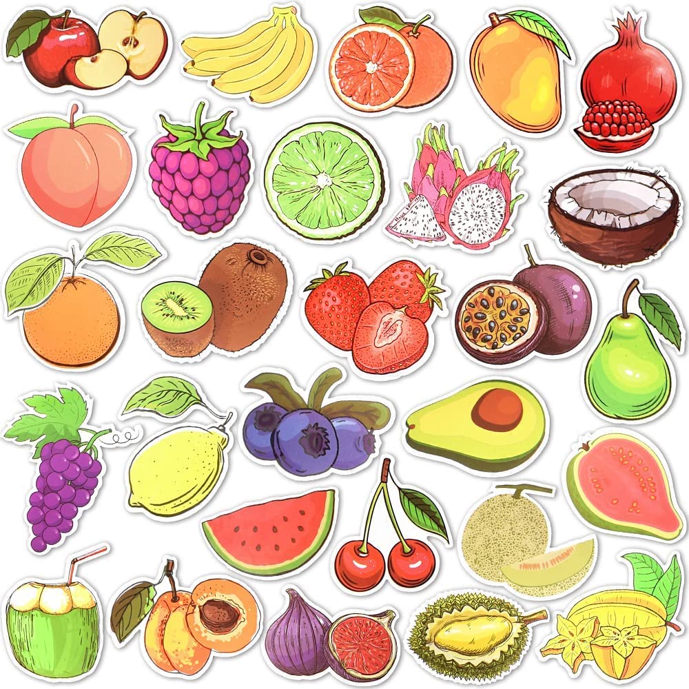 50 Pcs Cute Fruit & Vegetable Stickers for Kids - Water Bottle Decals, Scrapbooking Supplies, Laptop & Notebook Decor - Fun DIY Crafts for School, Home & Party