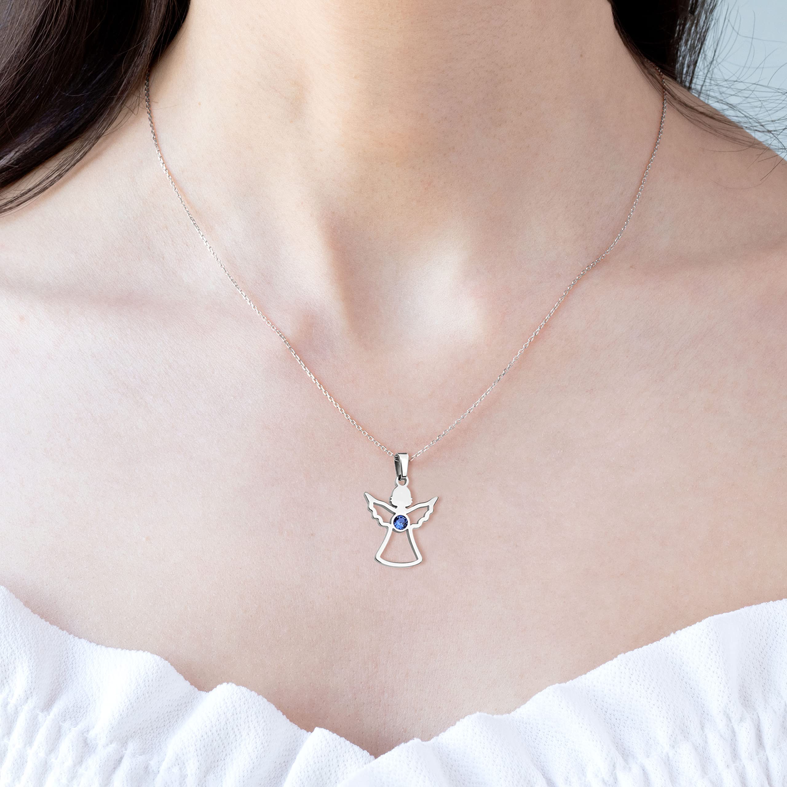 Angel Necklace with Birthstone for Women - Stainless Steel Guardian Wing Pendant Jewelry for Girls - Birthday, Christmas & Graduation Gift - Perfect for Everyday Wear, Special Occasions & Spiritual Protection