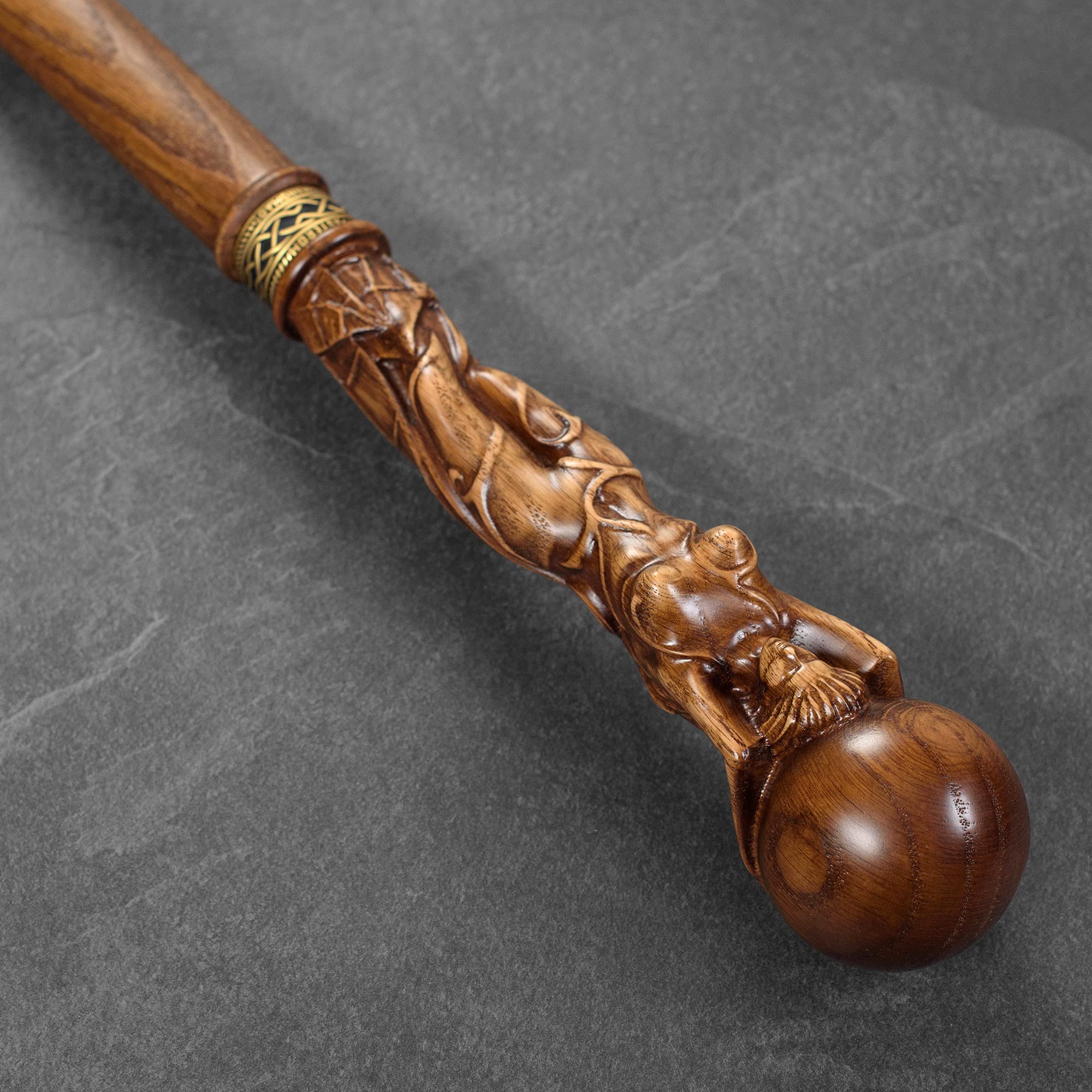Hand Carved Unique Wooden Walking Cane for Men - Goddess Design Stylish Caramel Walking Stick - Perfect for Hiking, Fashion Accessory & Elderly Support