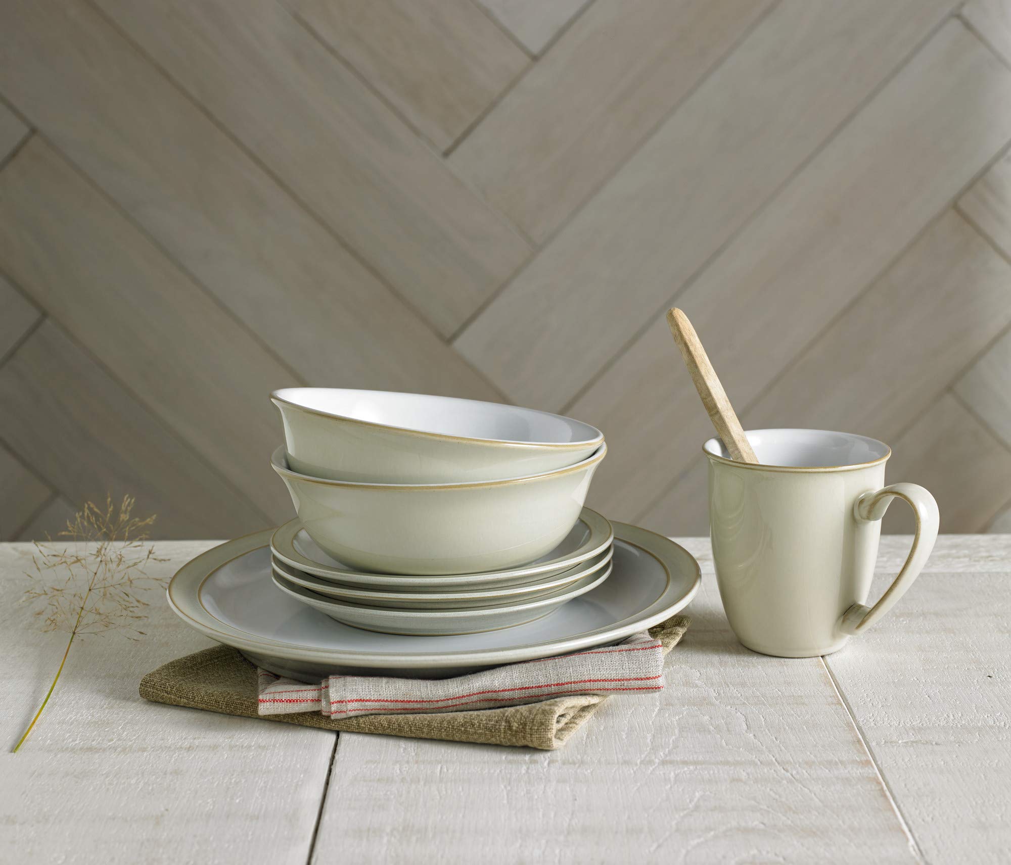 Denby 016048750 16-Piece Stoneware Dinnerware Set in Linen - Elegant Tableware for Everyday Dining & Entertaining