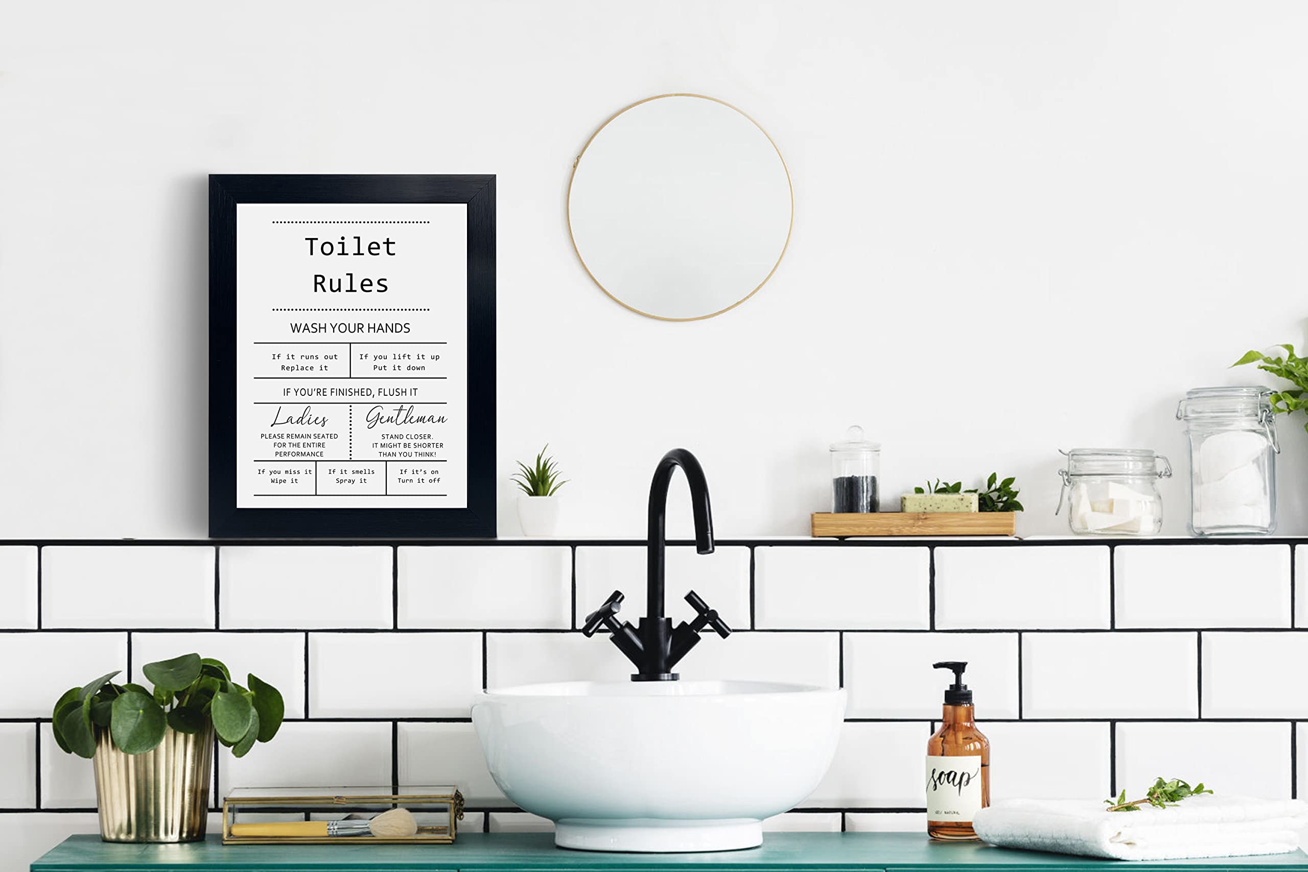Funny Toilet Rules Quotes Sign - Humorous Bathroom Wall Art Decor for Guest Restroom | Perfect for Home, Office, or Restaurant Bathroom Decor