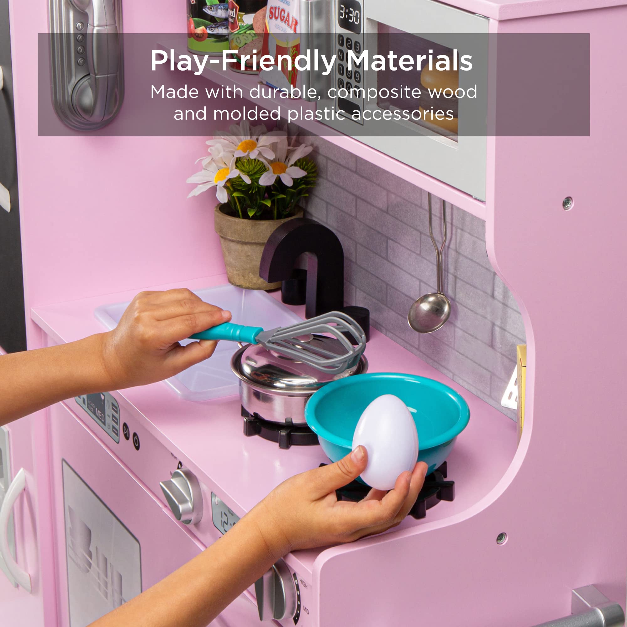 Best Choice Products Wooden Pretend Play Kitchen Toy Set for Kids - Realistic Design with Telephone, Utensils, Oven, Microwave & Sink - Pink | Perfect for Imaginative Play, Role-Playing & Early Learning Development