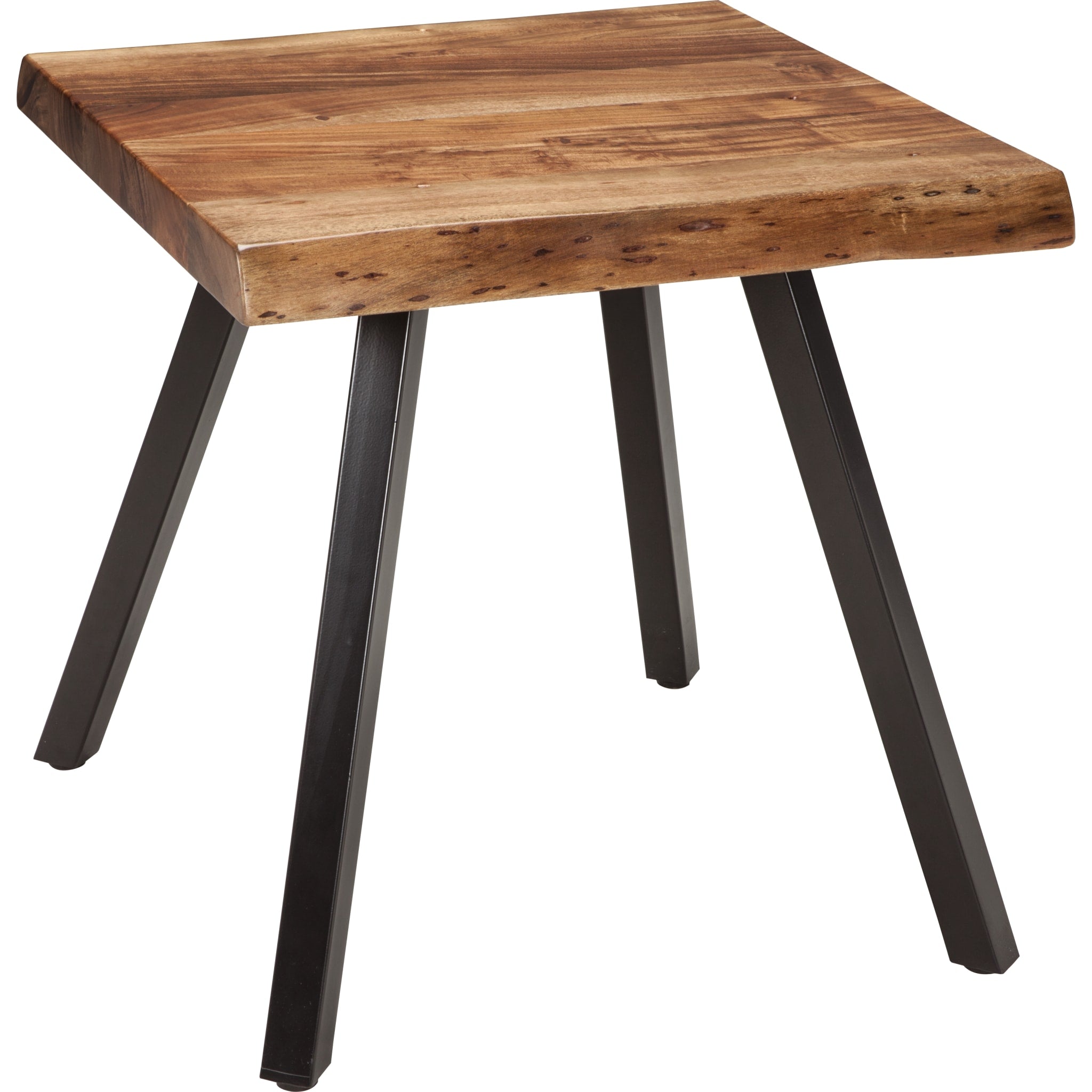 Reese Live Edge Solid Wood Metal Leg End Table - Natural Acacia Wood Coffee Table with Industrial Style for Living Room, Bedroom & Office Decor