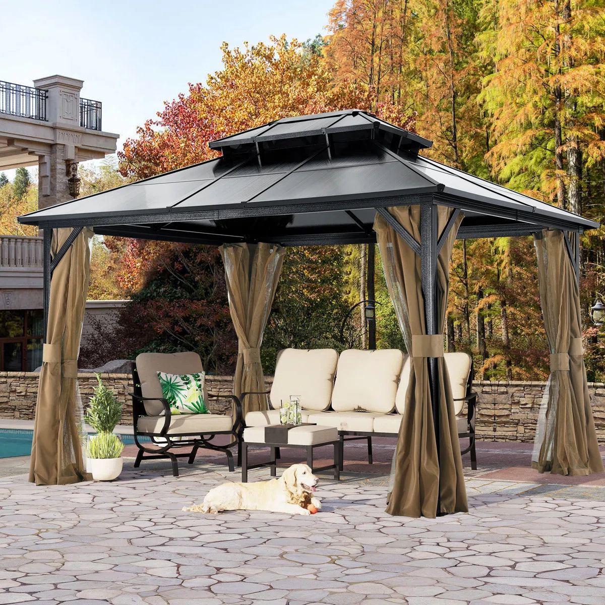 ABCCANOPY 10x12 Aluminum Patio Gazebo with Double Roof Hardtop - Perfect for Outdoor Entertaining, Backyard Relaxation, and Garden Parties