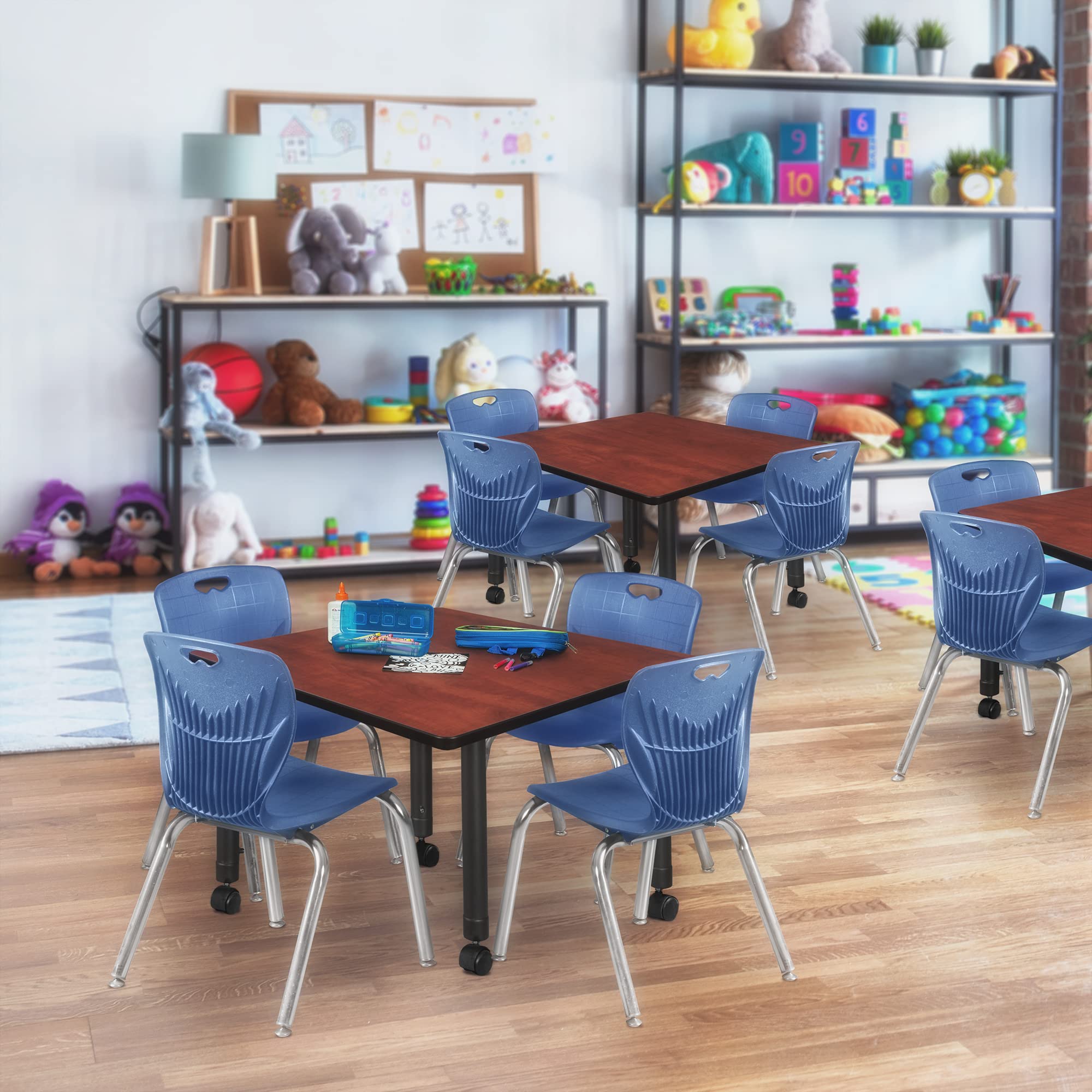Regency Kee Height Adjustable Mobile Classroom Table Set with 4 Chairs (12