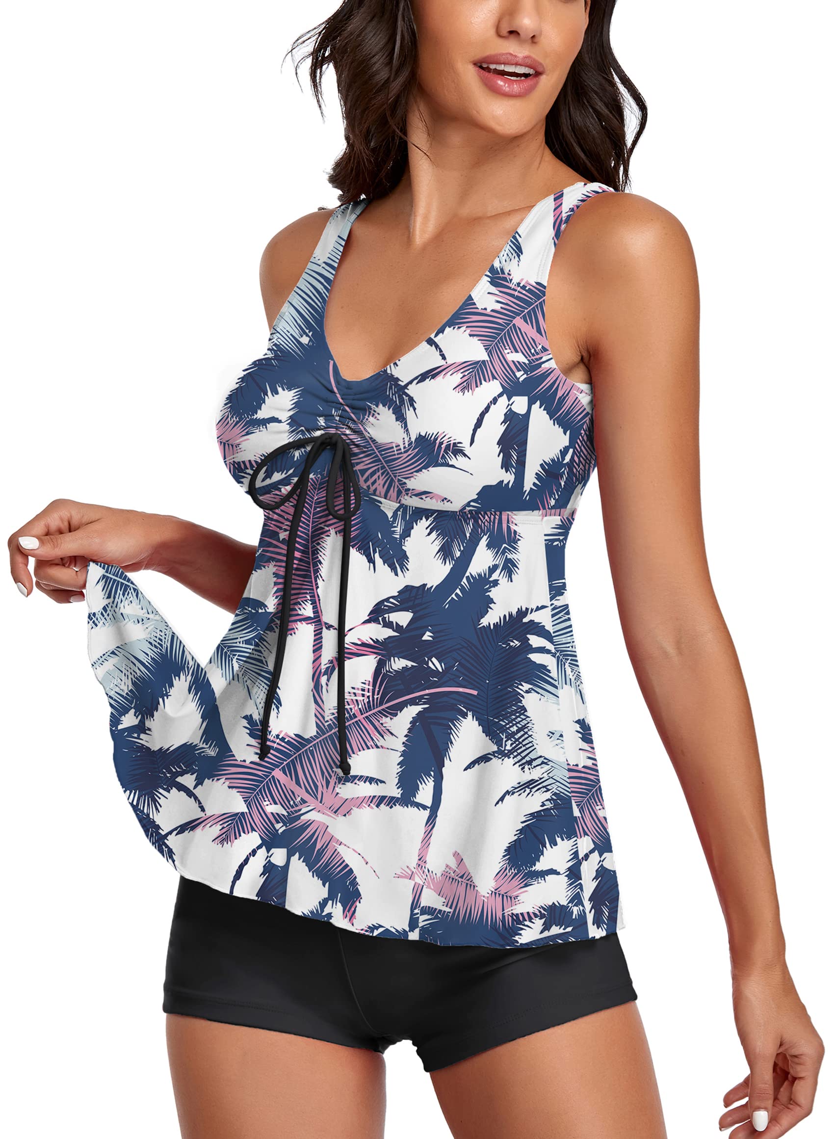Women's Floral Tankini Swimsuits - Modest Two-Piece Bathing Suit for Beach & Pool