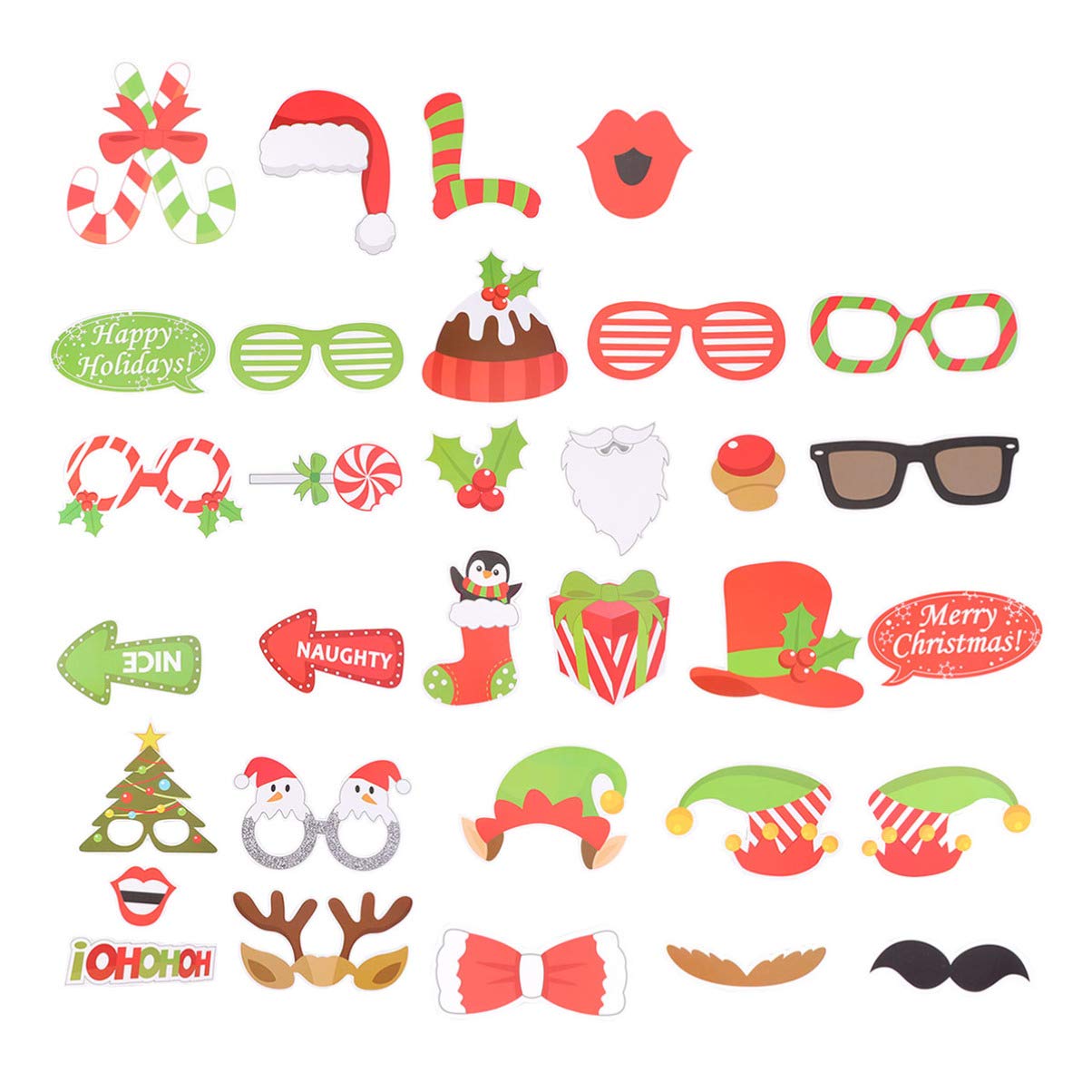 Amosfun 32-Piece Christmas Party Photo Booth Props Kit - Creative Happy Christmas Pose Signs for Holiday Decorations & Birthday Games | Perfect for Christmas Parties, Family Gatherings & Social Media Photos
