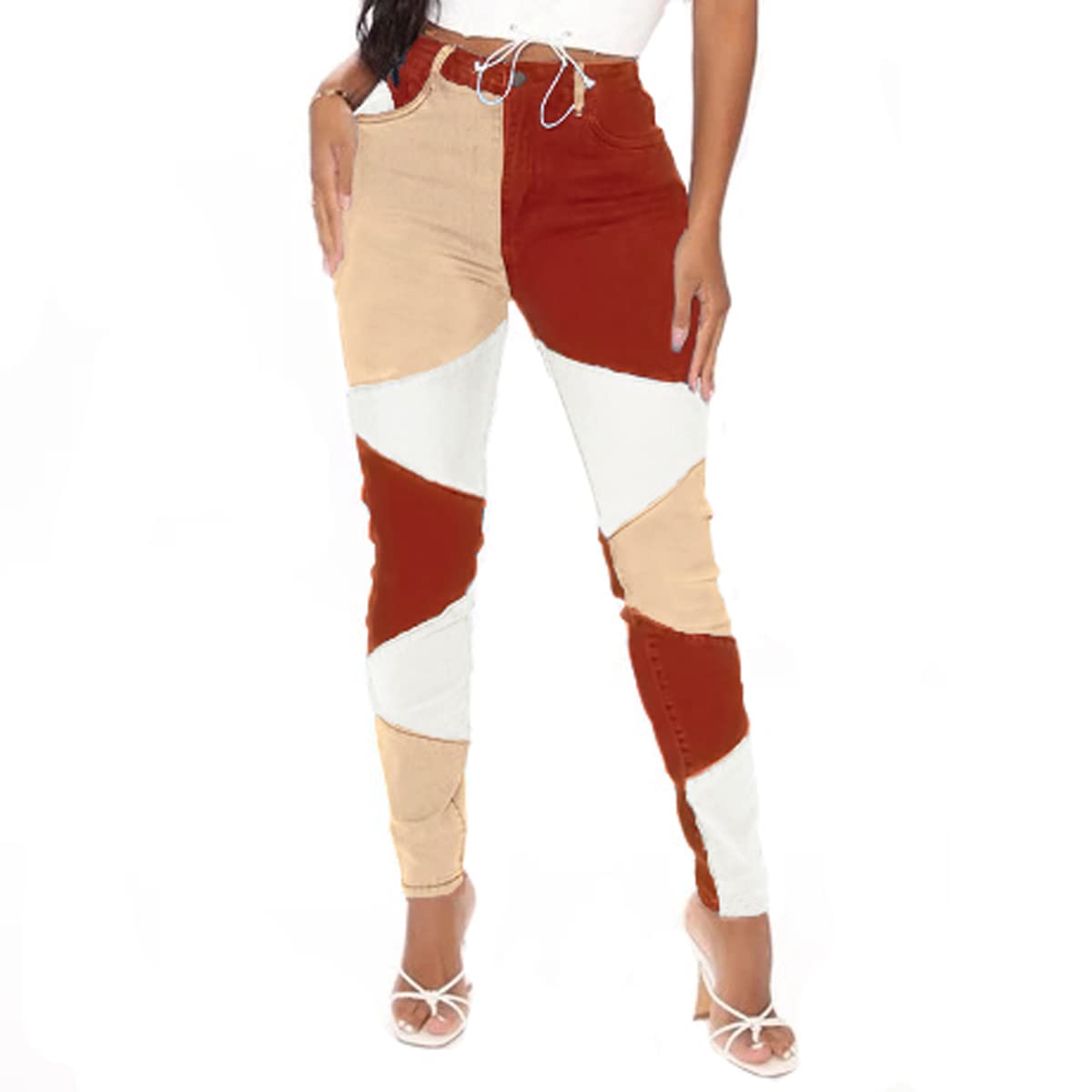 Vanberfia Women's Mid Waist Stretchy Patchwork Denim Jeans - Comfortable High-Rise Pants for Casual Wear, Work & Everyday Outfits
