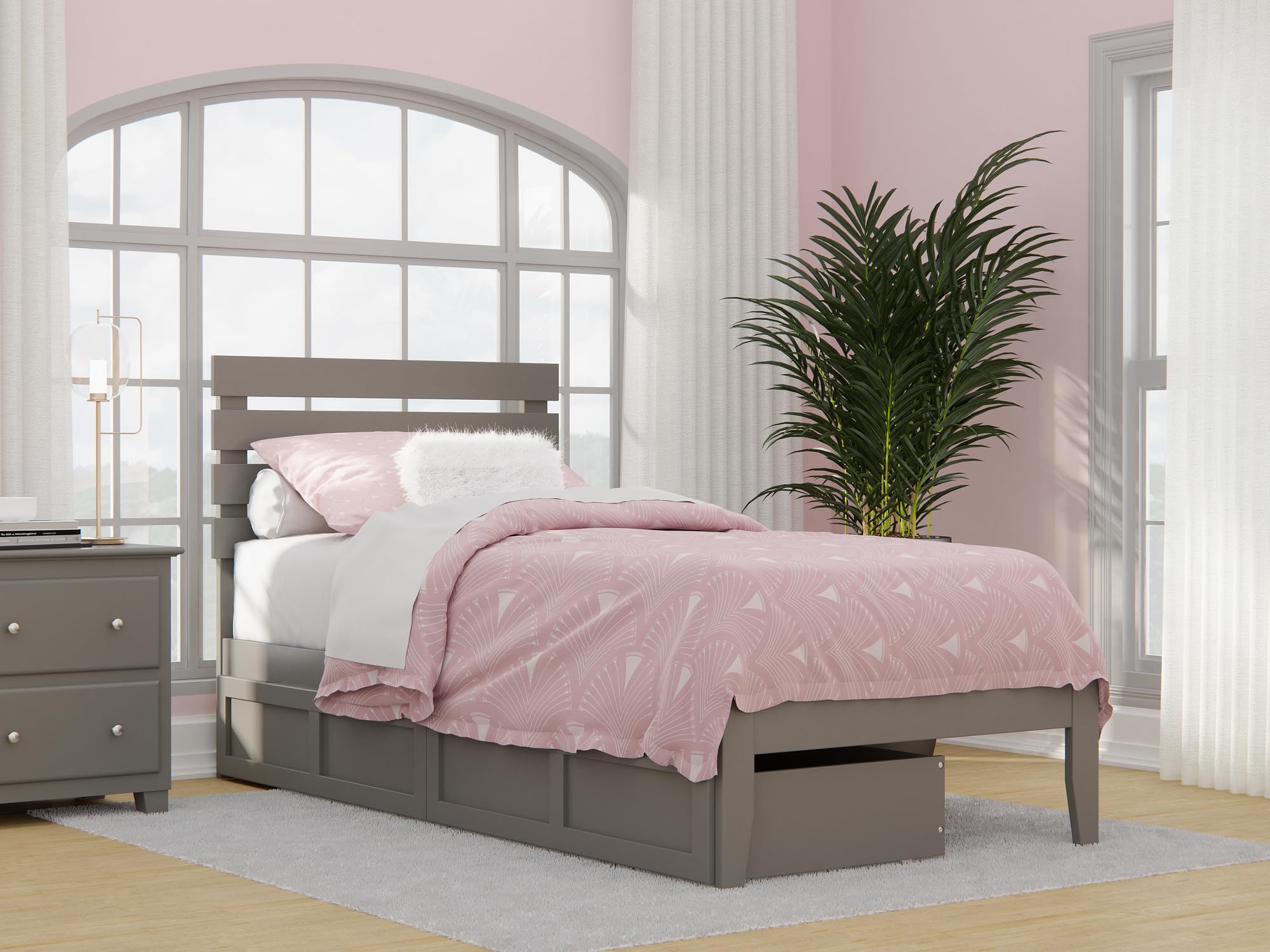 AFI Oxford Twin XL Platform Bed with Storage Drawers & USB Charging Station - Grey Modern Wooden Bed Frame for Small Spaces | Perfect for Dorm Rooms, Studio Apartments & Guest Bedrooms