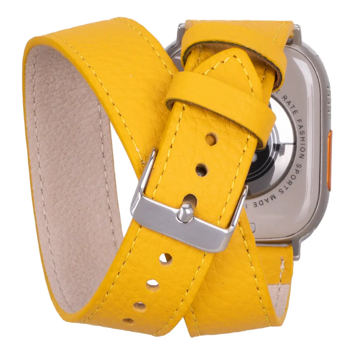Premium Yellow Leather Double Tour Strap for Apple Watch - Stylish & Durable Replacement Band for Work, Fitness & Everyday Wear