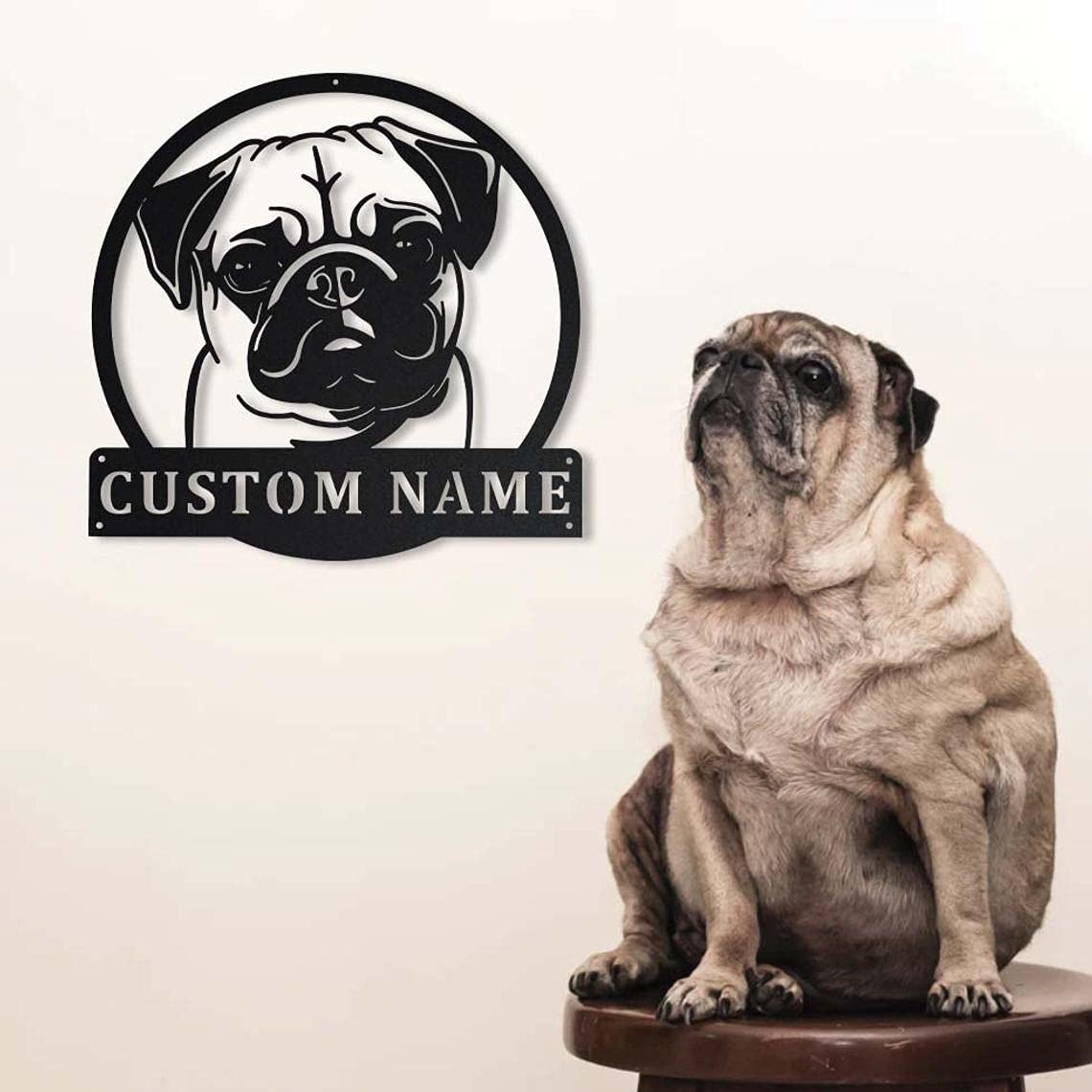 Custom Pug Dog Metal Sign - Personalized Monogram Wall Art for Dog Lovers | Unique Pug Gift for Men & Women | Rustic Home Decor for Living Room, Office, or Man Cave