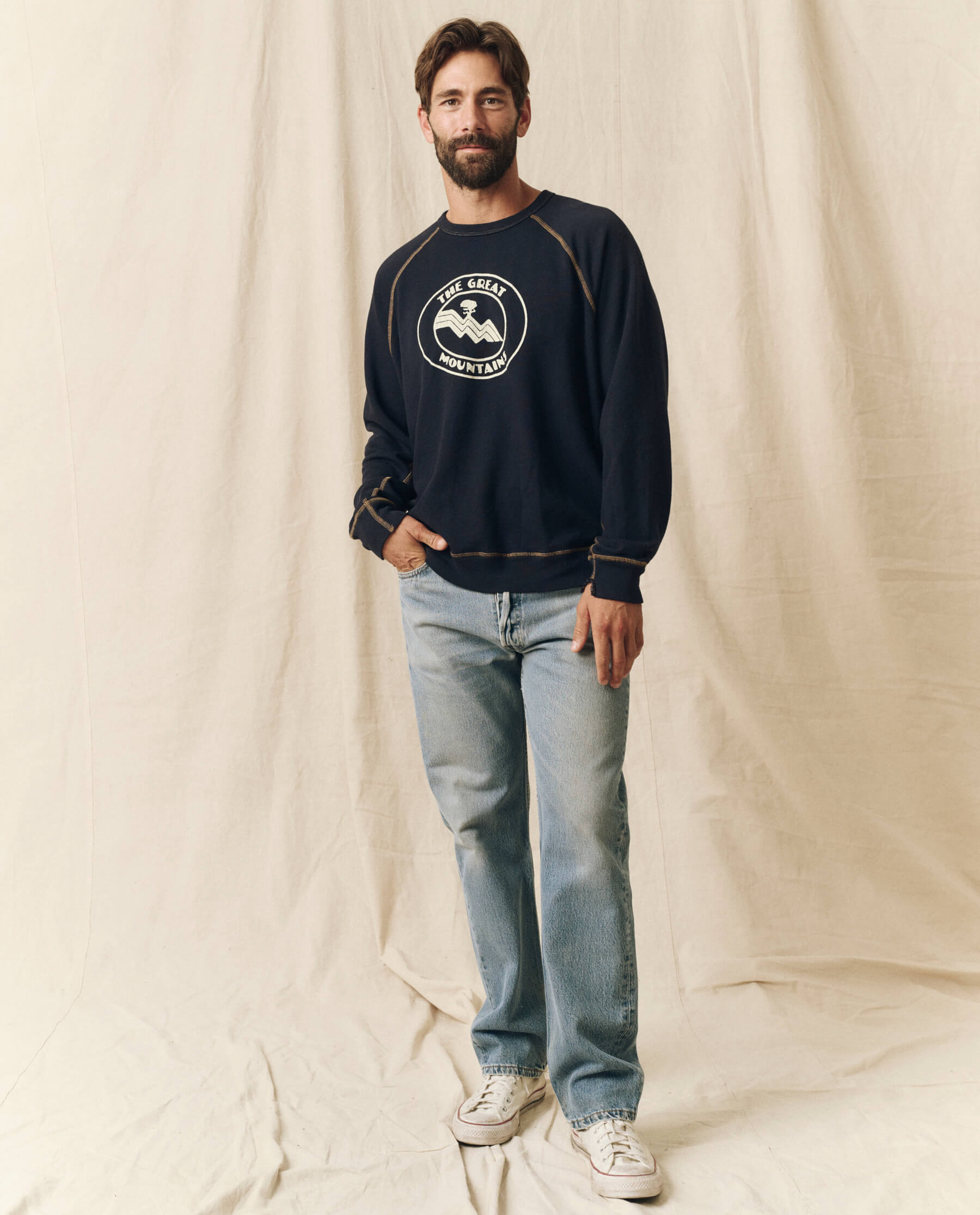 Men's Graphic College Sweatshirt - Stargazer Blue with Mountain Resort Design | Casual Wear for Campus, Outdoor Activities & Relaxation