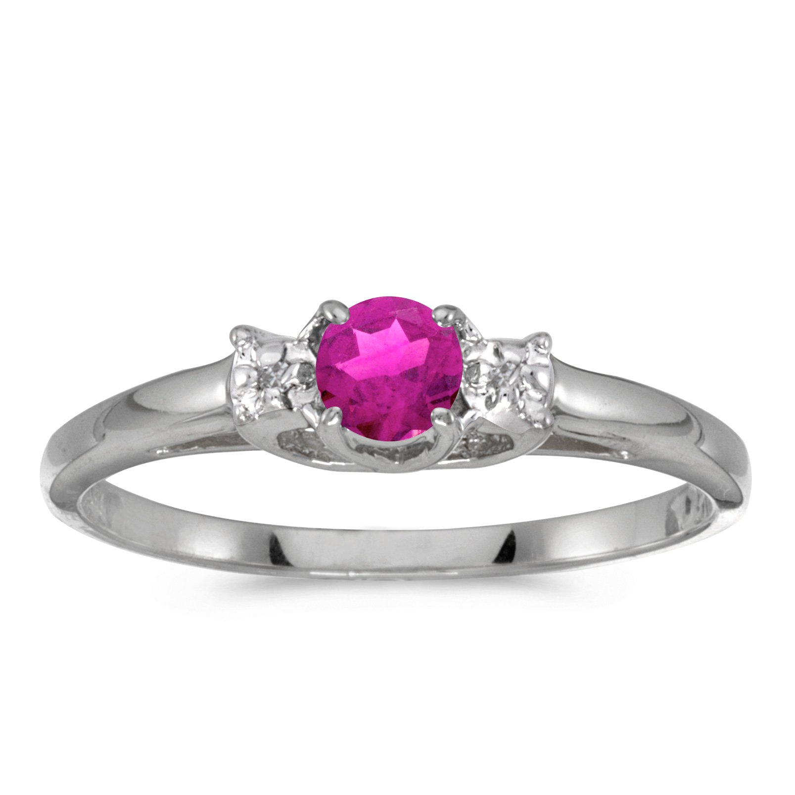 10K White Gold Round Pink Topaz and Diamond Ring for Women - Size 8 | Elegant Engagement, Anniversary or Gift Jewelry for Special Occasions