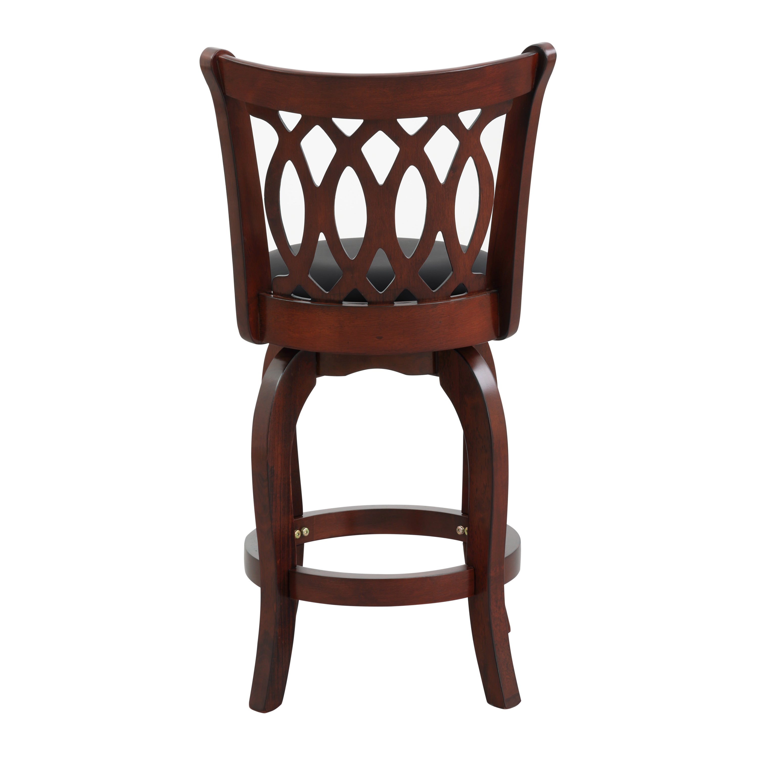 Dark Cherry Faux Leather Swivel Bar Stool - Solid Wood Counter Height Chair with Comfortable Back Design - Perfect for Kitchen Islands, Home Bars & Dining Rooms