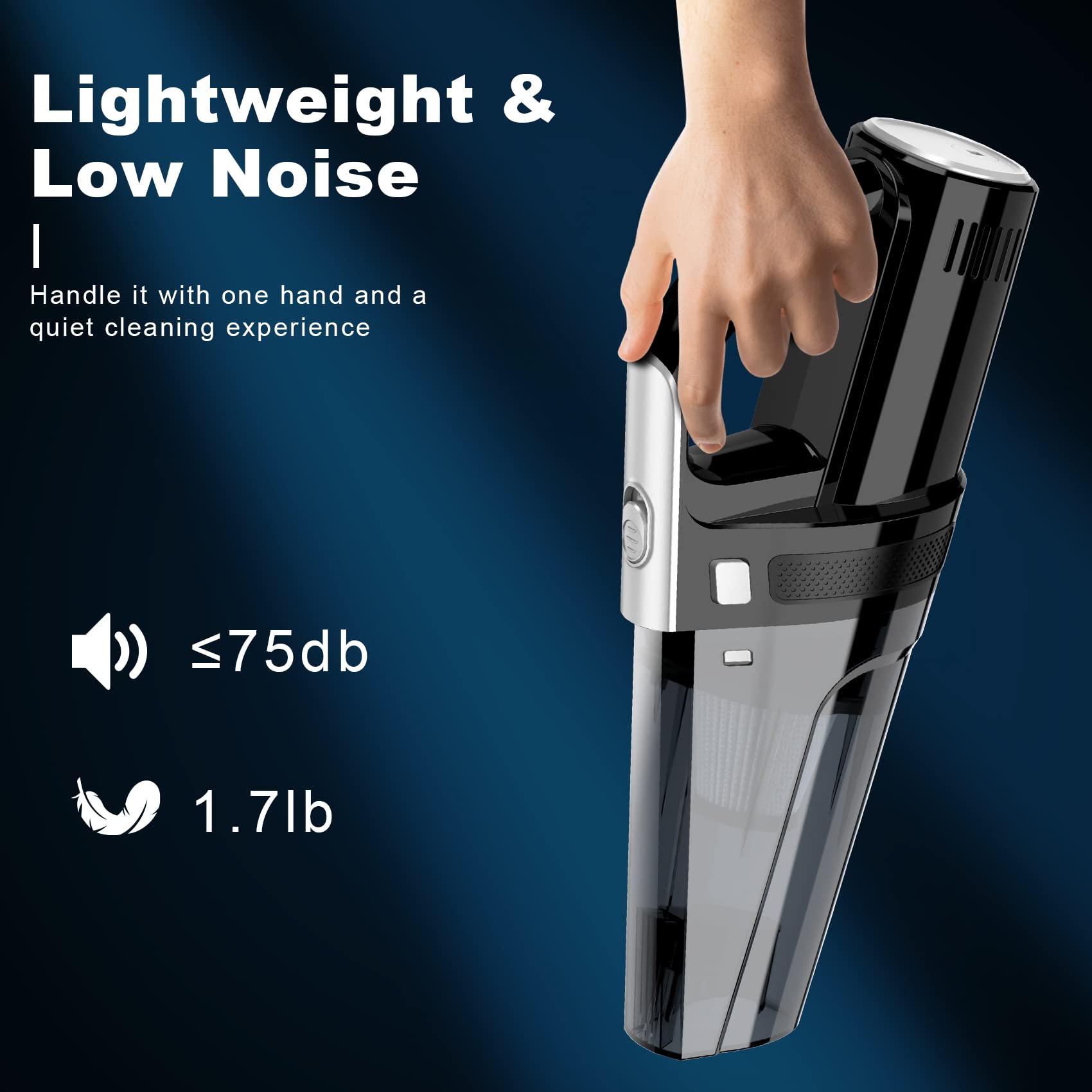 Portable Car Vacuum Cleaner - 7000PA Strong Suction, 12V DC High Power, 16.4ft Cord, LED Light - Compact & Lightweight (0.33L Capacity) with Storage Bag - Perfect for Car Detailing, Home & Office Cleaning