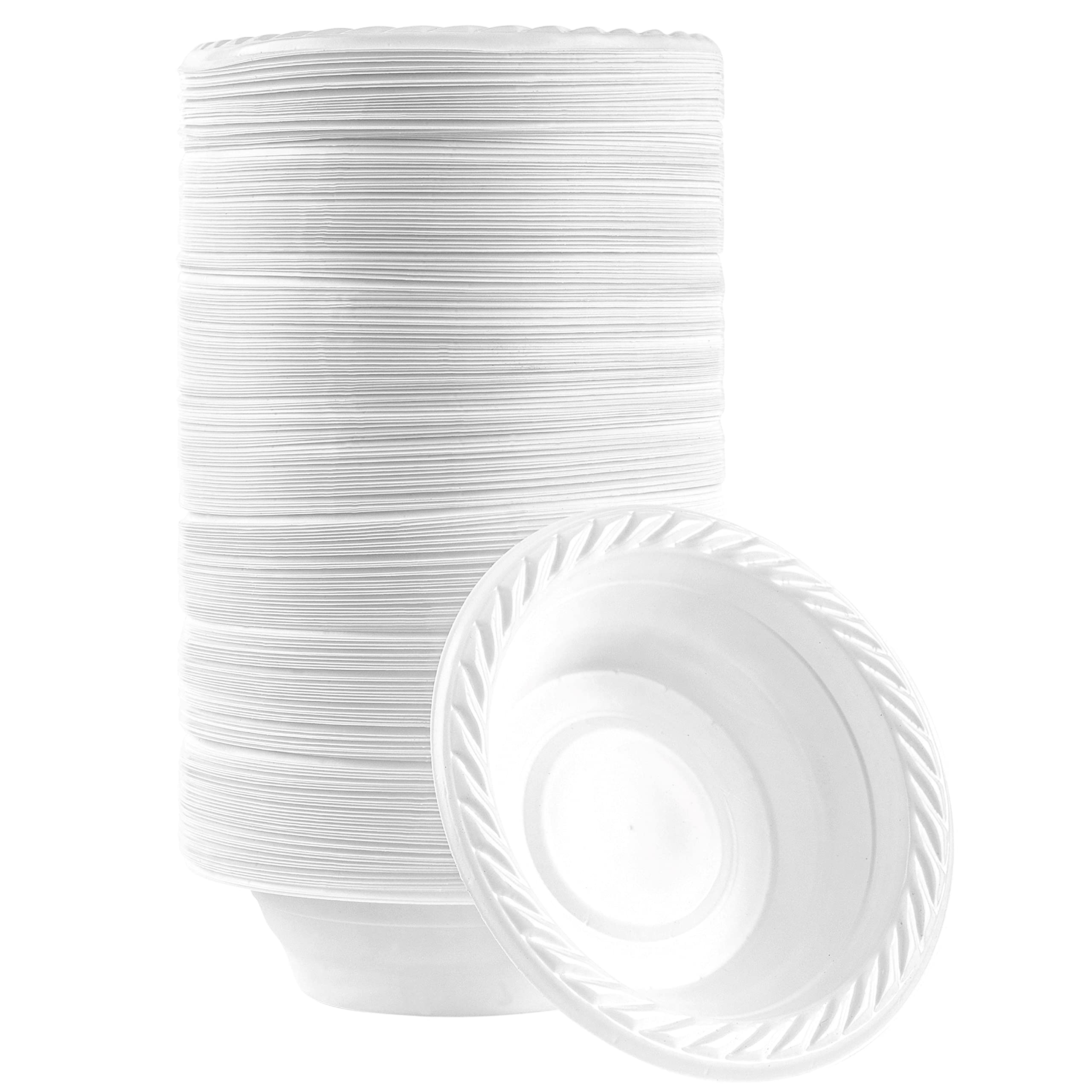 Plasticpro 5 oz Round Plastic Dessert Bowls - Microwave Safe & Disposable White Dinnerware (400 Pack) - Perfect for Parties, Picnics & Catering Events