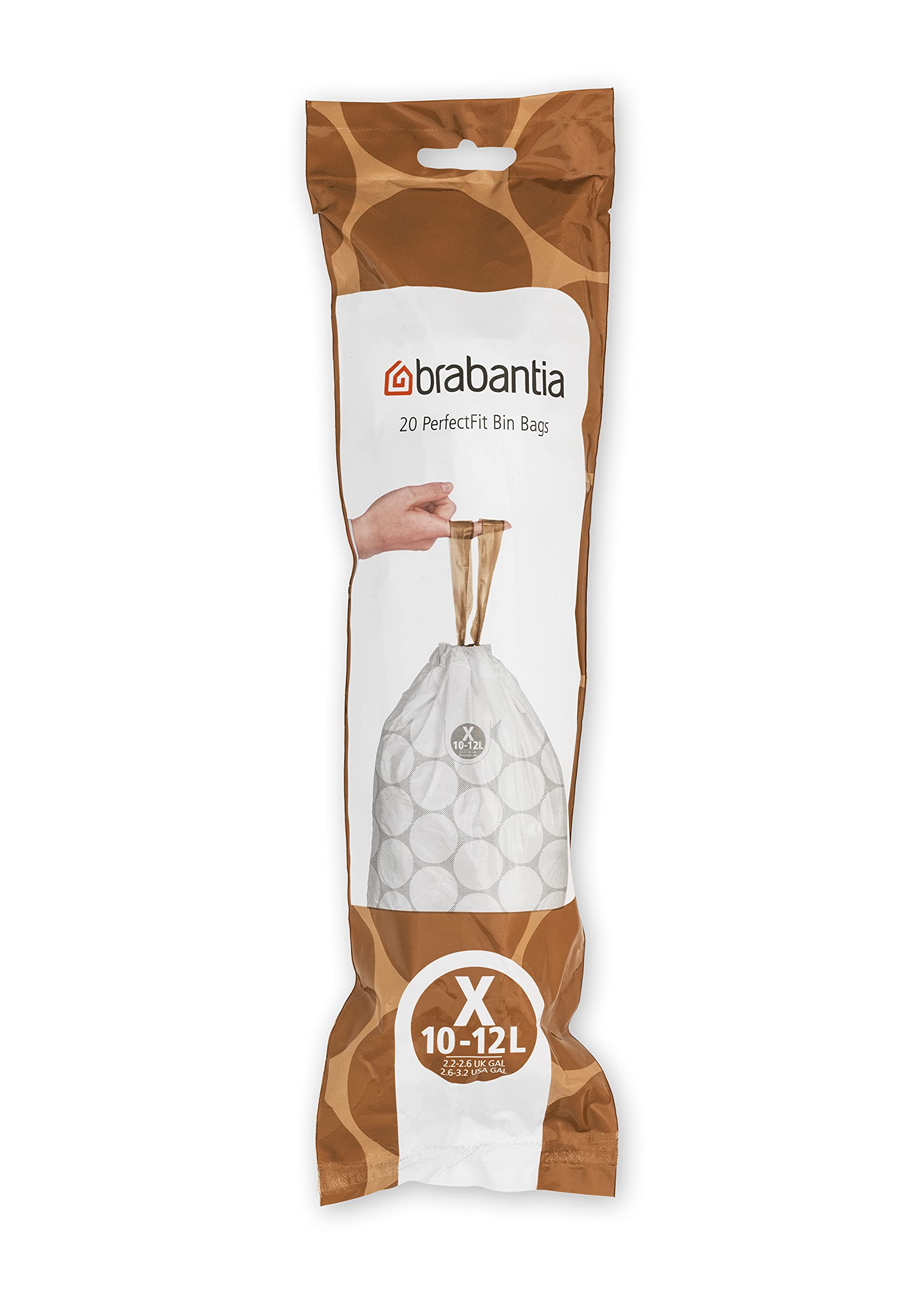 Brabantia PerfectFit Trash Bags - 200 Count Drawstring Kitchen Trash Can Liners (2.6-3.2 Gallon) - Thick Plastic Garbage Bags for Home, Office & Bathroom Waste Disposal