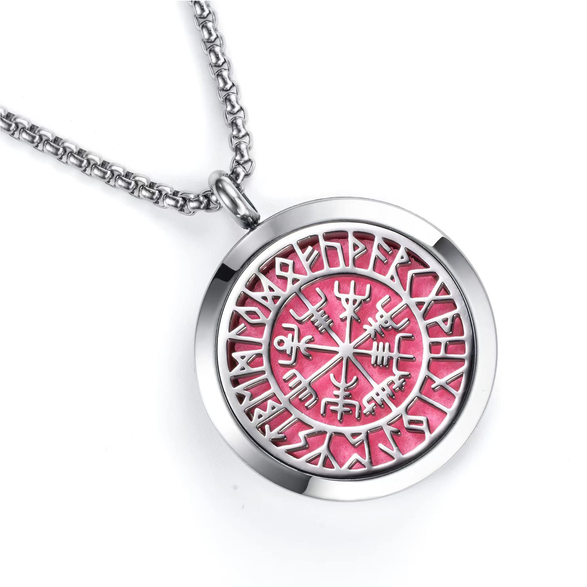 Norse Vikings Amulet Essential Oil Diffuser Necklace - Stainless Steel Aromatherapy Jewelry for Women - Perfect for Stress Relief, Meditation, Yoga & Daily Wear
