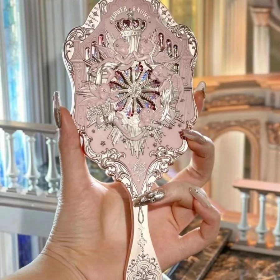 Flower Knows Violet Strawberry Rococo Series Hand Mirror - Portable Makeup Mirror with Handle for Travel, Home Vanity & Bridal Touch-Ups (Style A)