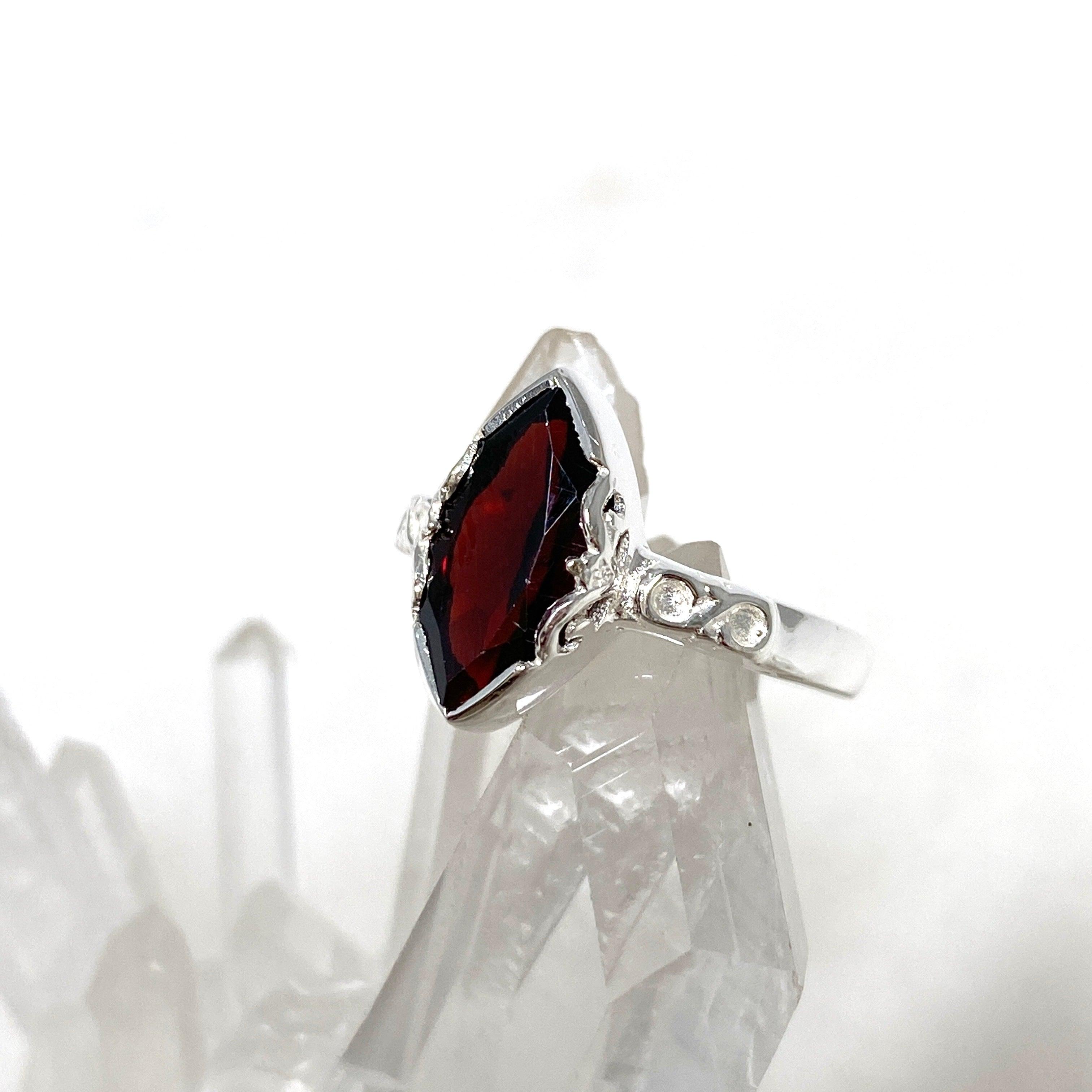 Garnet Faceted Marquise Ring in Decorative Setting R3726 | Elegant Jewelry for Women, Perfect for Weddings, Parties & Special Occasions