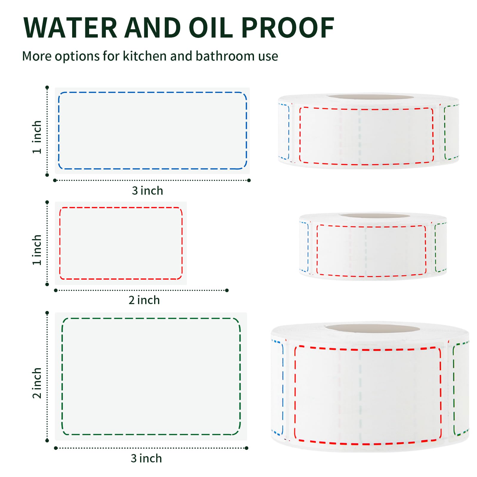 1000 Removable Freezer Labels - 1x3 Inches Waterproof, Oil & Tear Resistant Food Stickers for Bottles, Canning Jars, Spice Containers - No Residue Pantry Organization Labels (3 Colors) - Perfect for Kitchen Storage, Meal Prep & Home Organization