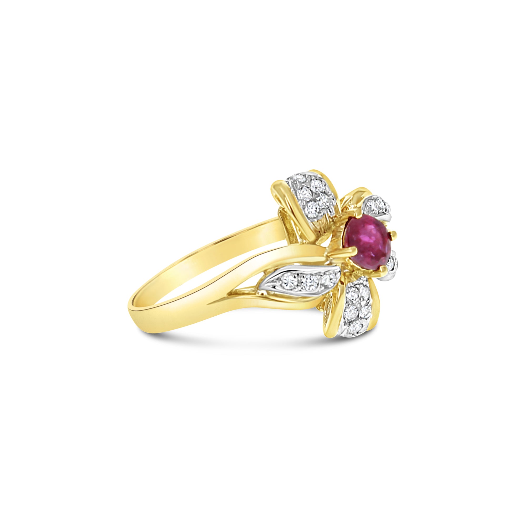 14K Yellow Gold Flower Ruby Diamond Cocktail Ring - 0.70cttw Vintage Jewelry for Women, Perfect for Parties, Weddings & Special Occasions