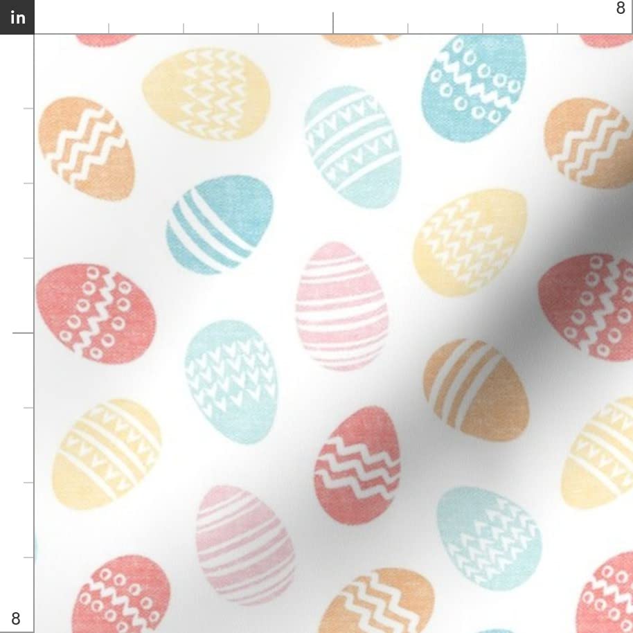 Easter Eggs Pastel Cute Printed Denim Fabric by The Yard - Bottomweight Cotton Material for Apparel, Home Decor & Upholstery - Perfect for DIY Easter Crafts, Spring Dresses & Home Decoration Projects