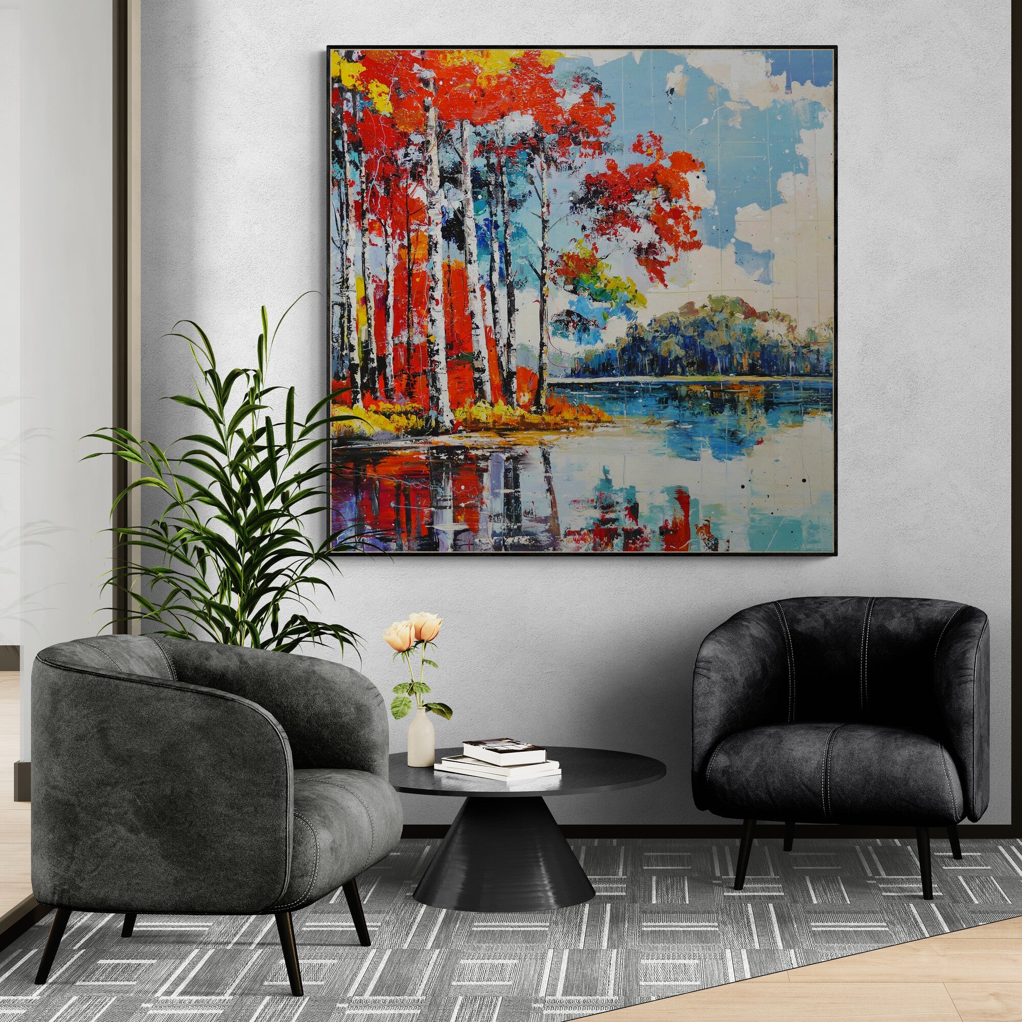 120cm x 120cm Framed Landscape Textured Abstract Realism Painting - Modern Wall Art for Living Room, Bedroom & Office Decor