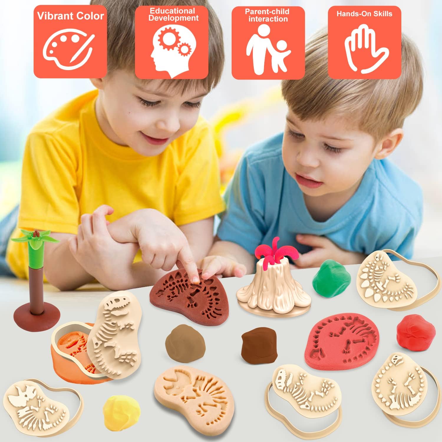 Dinosaur Play Dough Set for Kids Ages 2-8 - 23 Piece Non-Toxic Modeling Clay Kit with Tools & Accessories for Creative Play - Perfect for Preschool Learning, Birthday Gifts & Sensory Development Activities