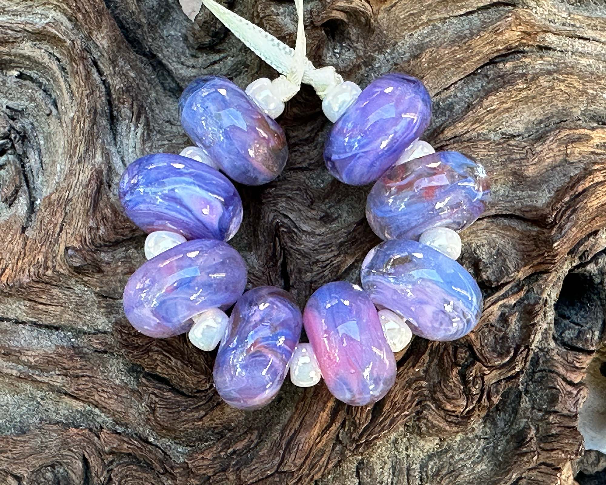 8 Tanzanite Glow Purple Lampwork Glass Beads Set for Jewelry Making - DIY Bracelets, Necklaces & Craft Projects (SRA)