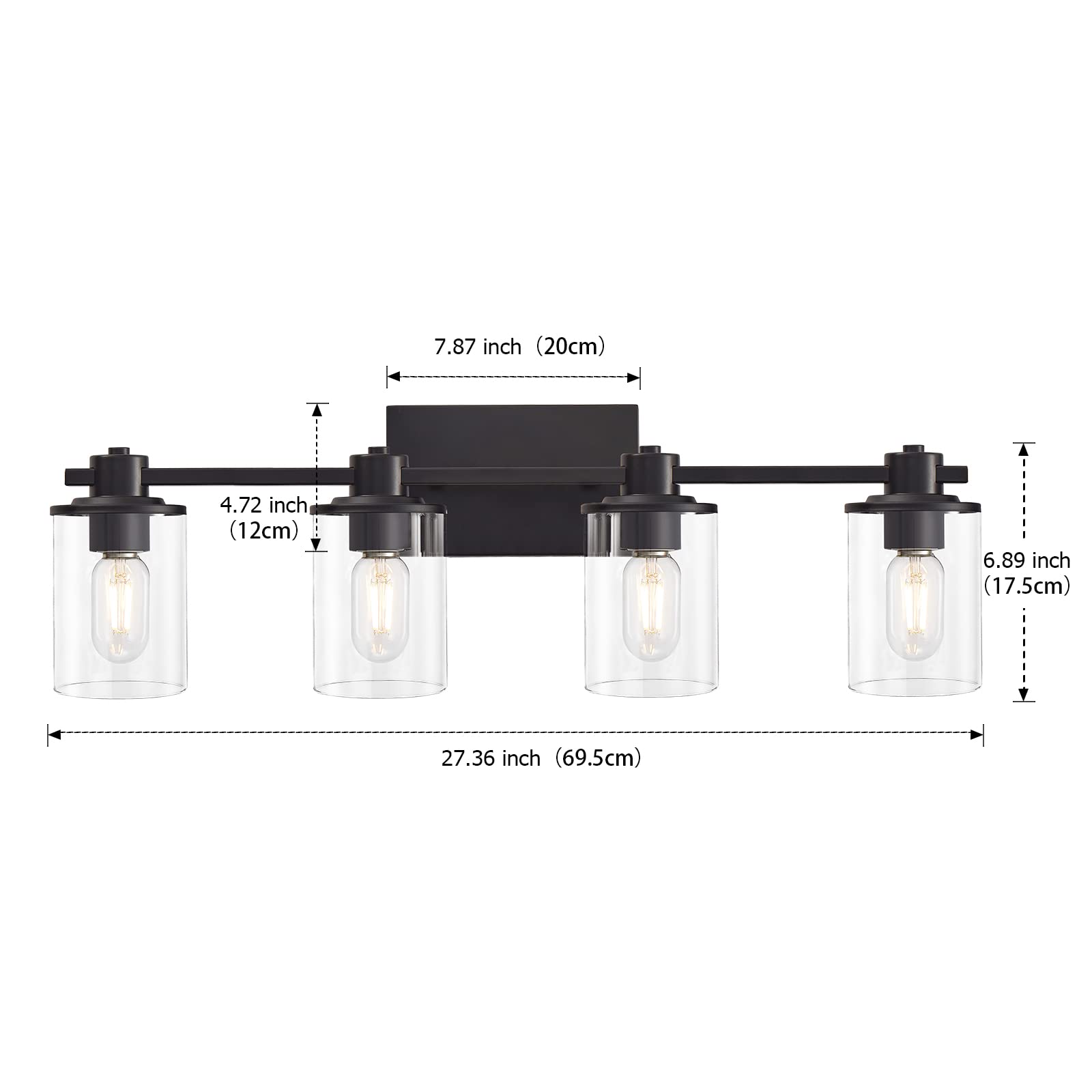 4-Light Modern Vanity Lights - Industrial Matte Black Bathroom Light Fixtures with Clear Glass Shades - Perfect for Bathroom Vanity, Living Room, Bedroom Mirror & Hallway Lighting - Elegant Home Decor for Modern Interiors