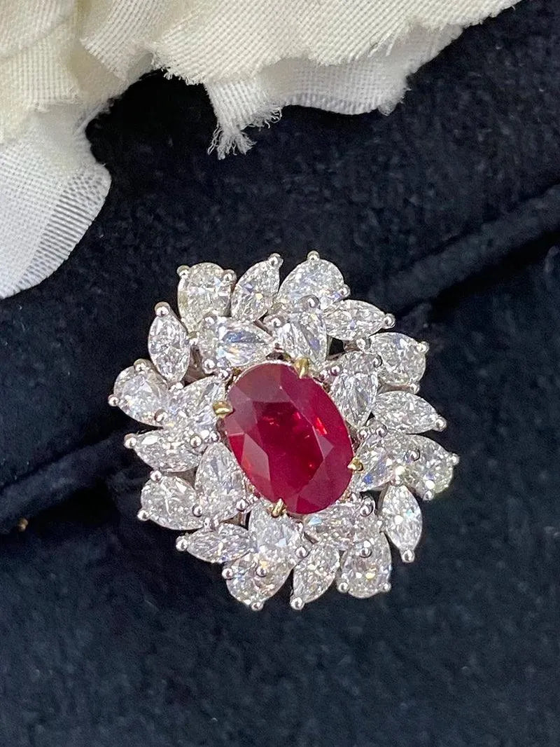 18K White Gold Natural Ruby Ring for Women - Luxury Gemstone Fine Jewelry - Elegant Anniversary Gift for Wife & Mother - Perfect for Weddings, Parties & Special Occasions