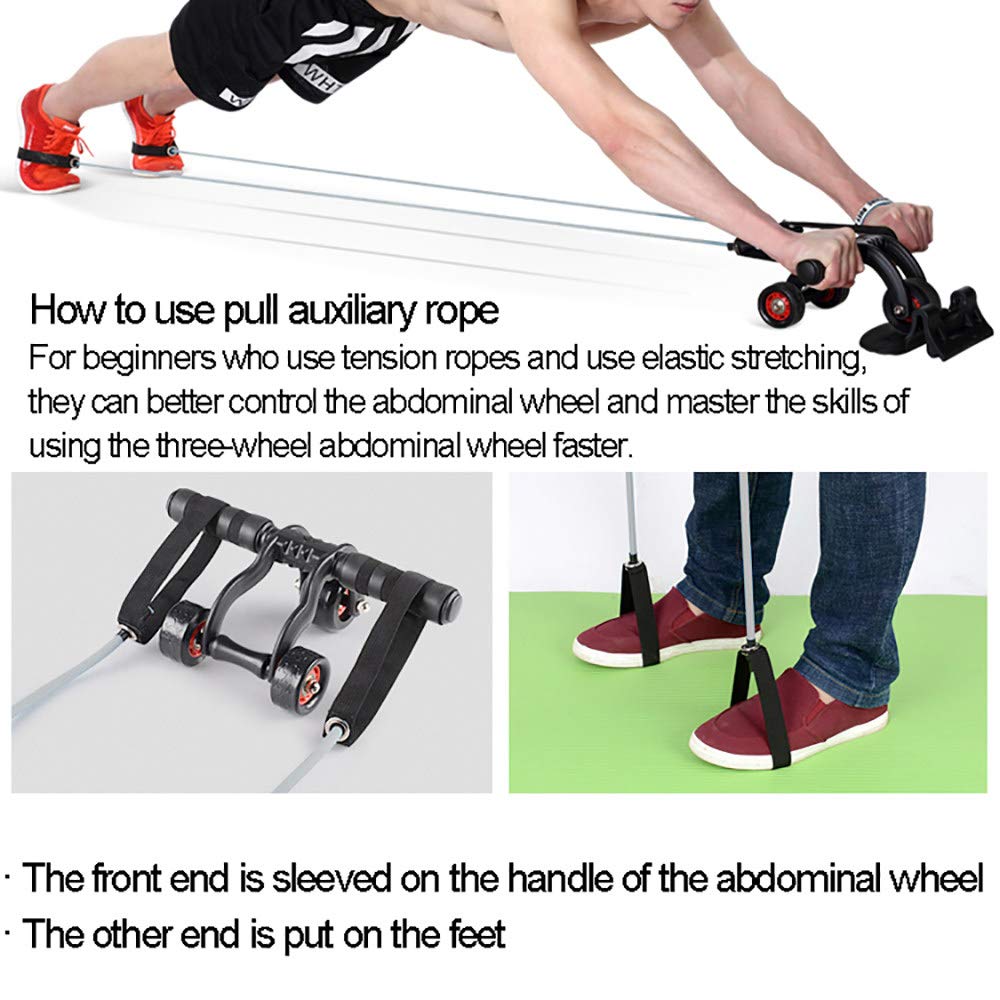 Elastic Abdominal Rope & Wheel Pull Rope - Gym Equipment for Core Workouts, Ab Roller Exercise Stretch Band Accessories (Black) - Perfect for Home Gym, Fitness Training & Strength Exercises
