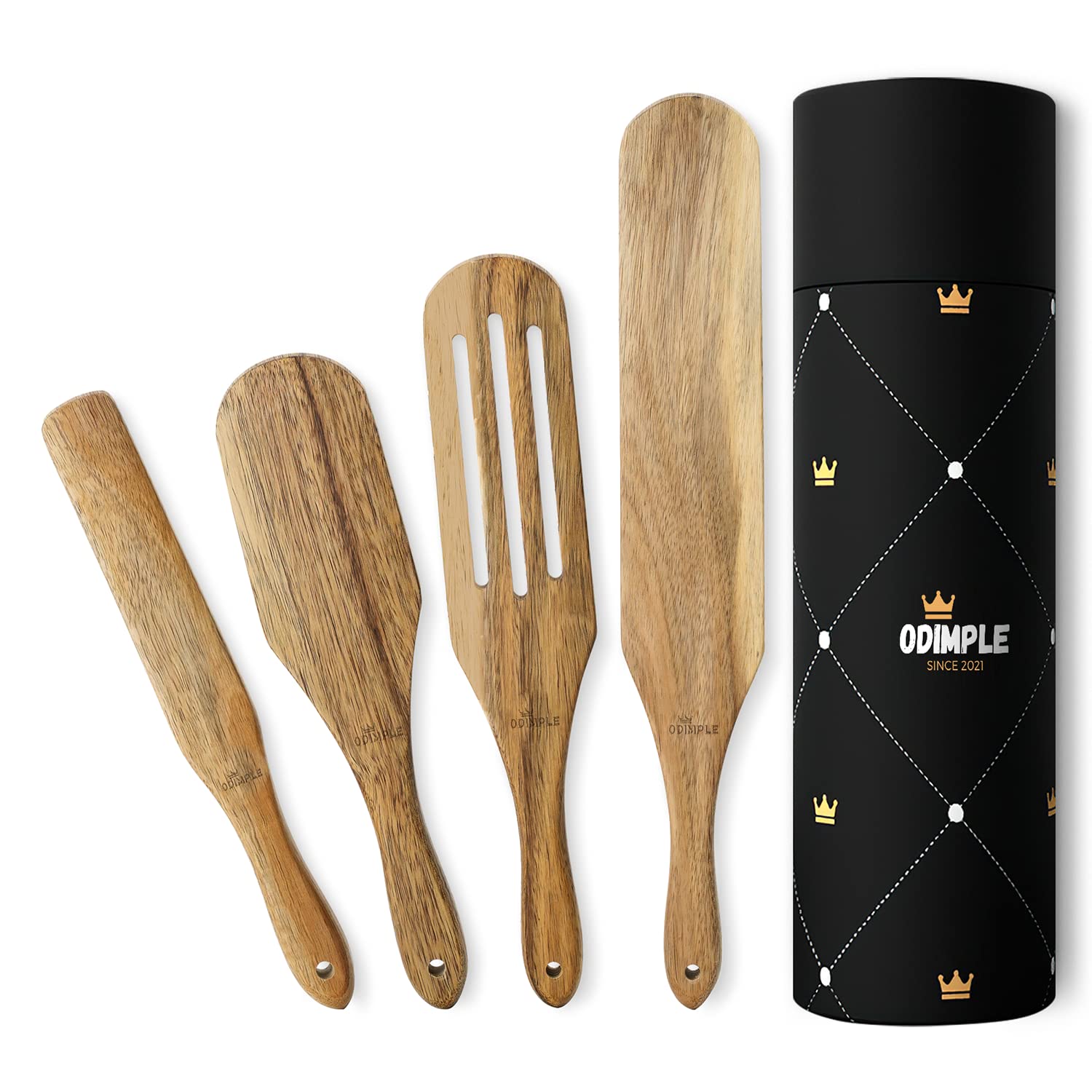 Premium Acacia Wood Spurtle Set - Handcrafted Kitchen Stirring Utensils for Oatmeal, Porridge, Soup & Batter - 4-Piece Wooden Cookware with Gift Box - Perfect for Mixing, Cooking & Serving Homemade Meals